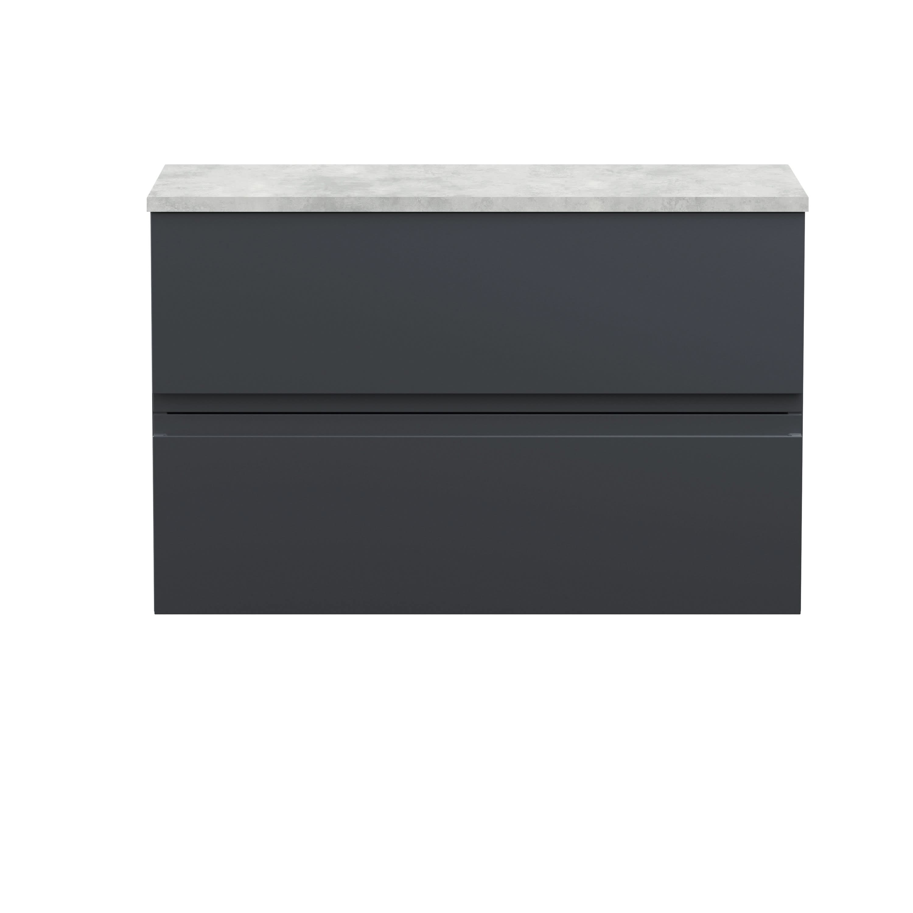 Hudson Reed Urban Wall Hung Countertop Basin Unit, 2 Soft Close Drawers Vanity Unit and Bellato Grey Worktop in Soft Black, 800mm