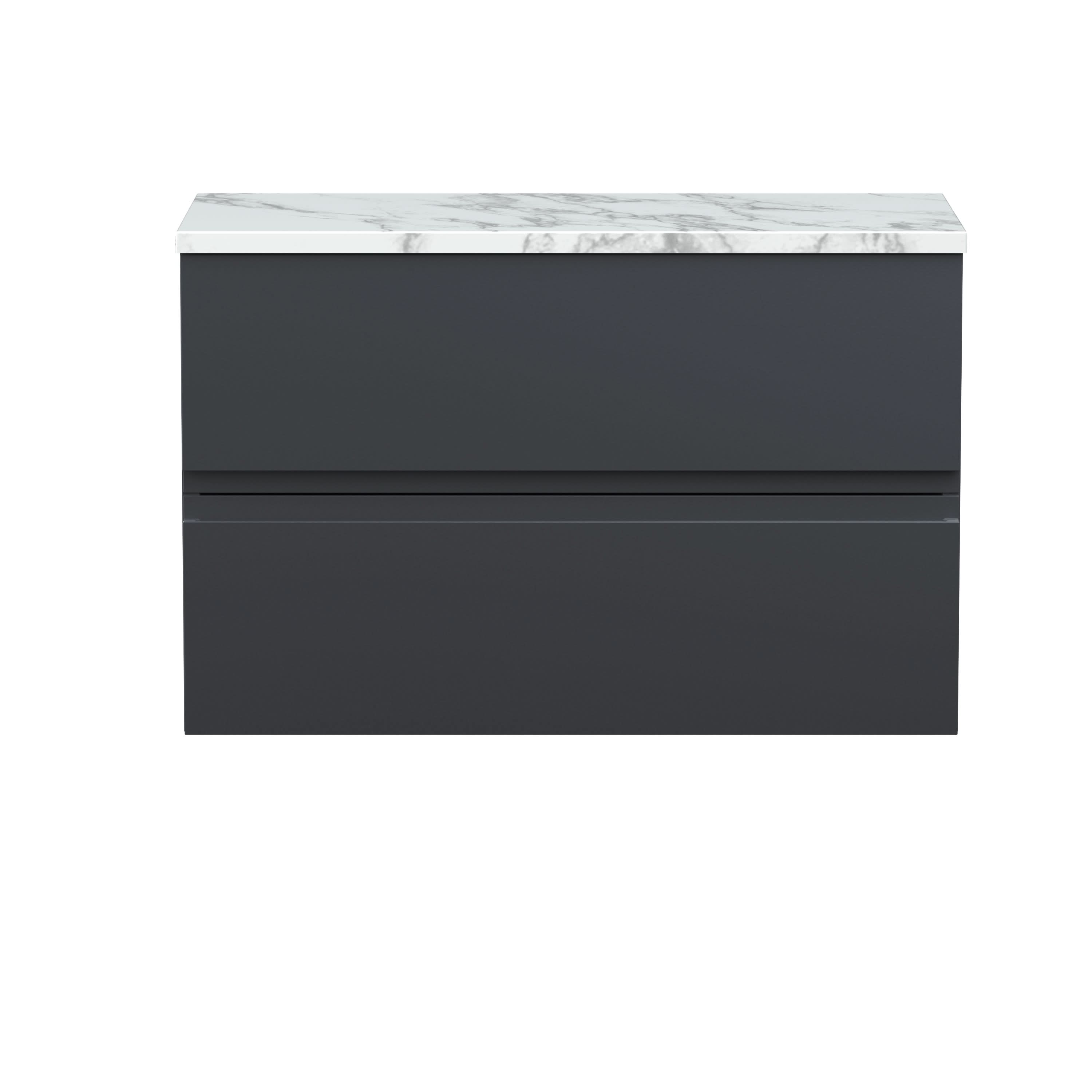 Hudson Reed Urban Wall Hung Countertop Basin Unit, 2 Soft Close Drawers Vanity Unit and Matt Carrera Marble Worktop in Soft Black, 800mm