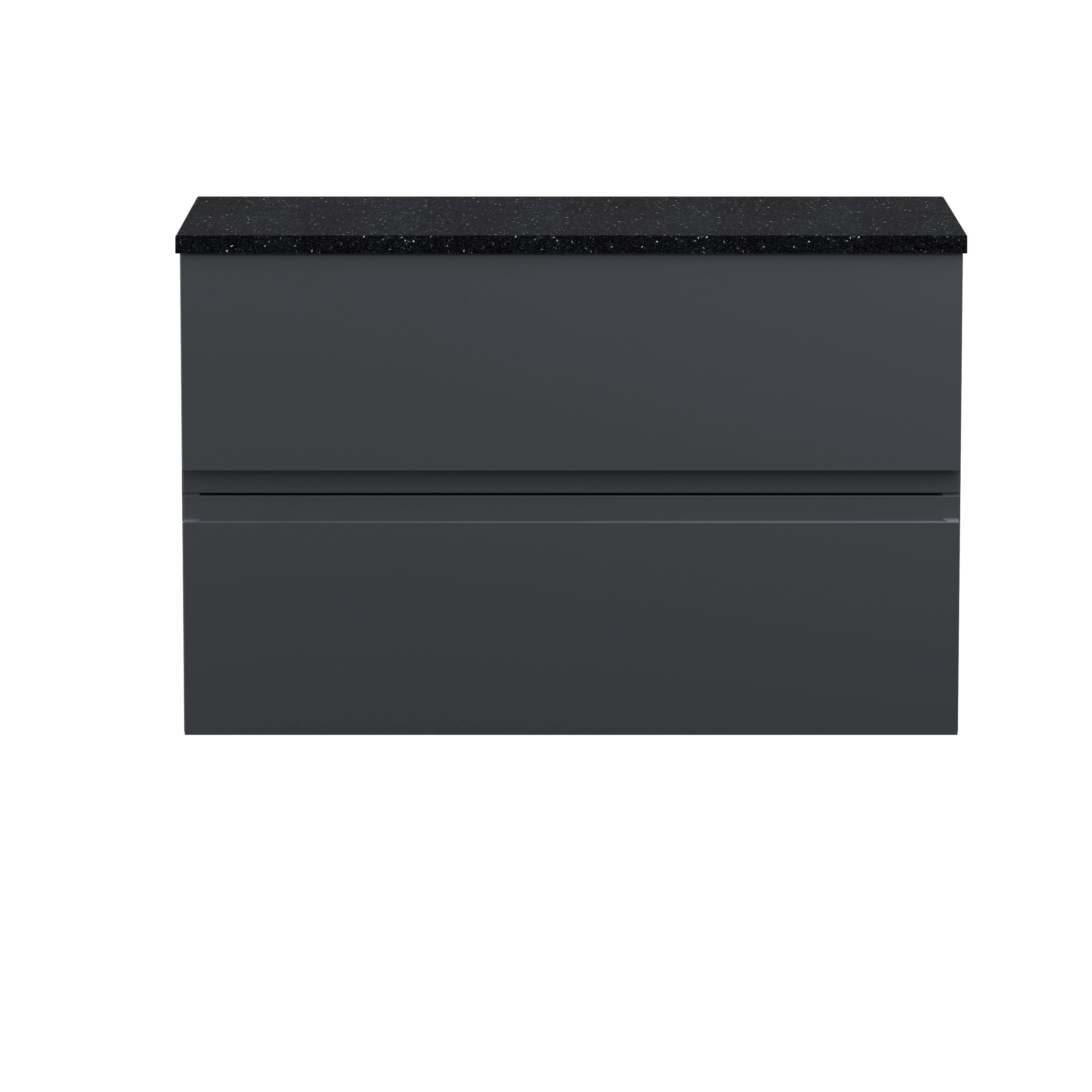 Hudson Reed Urban Wall Hung Countertop Basin Unit, 2 Soft Close Drawers Vanity Unit and Sparkling Black Worktop in Soft Black, 800mm