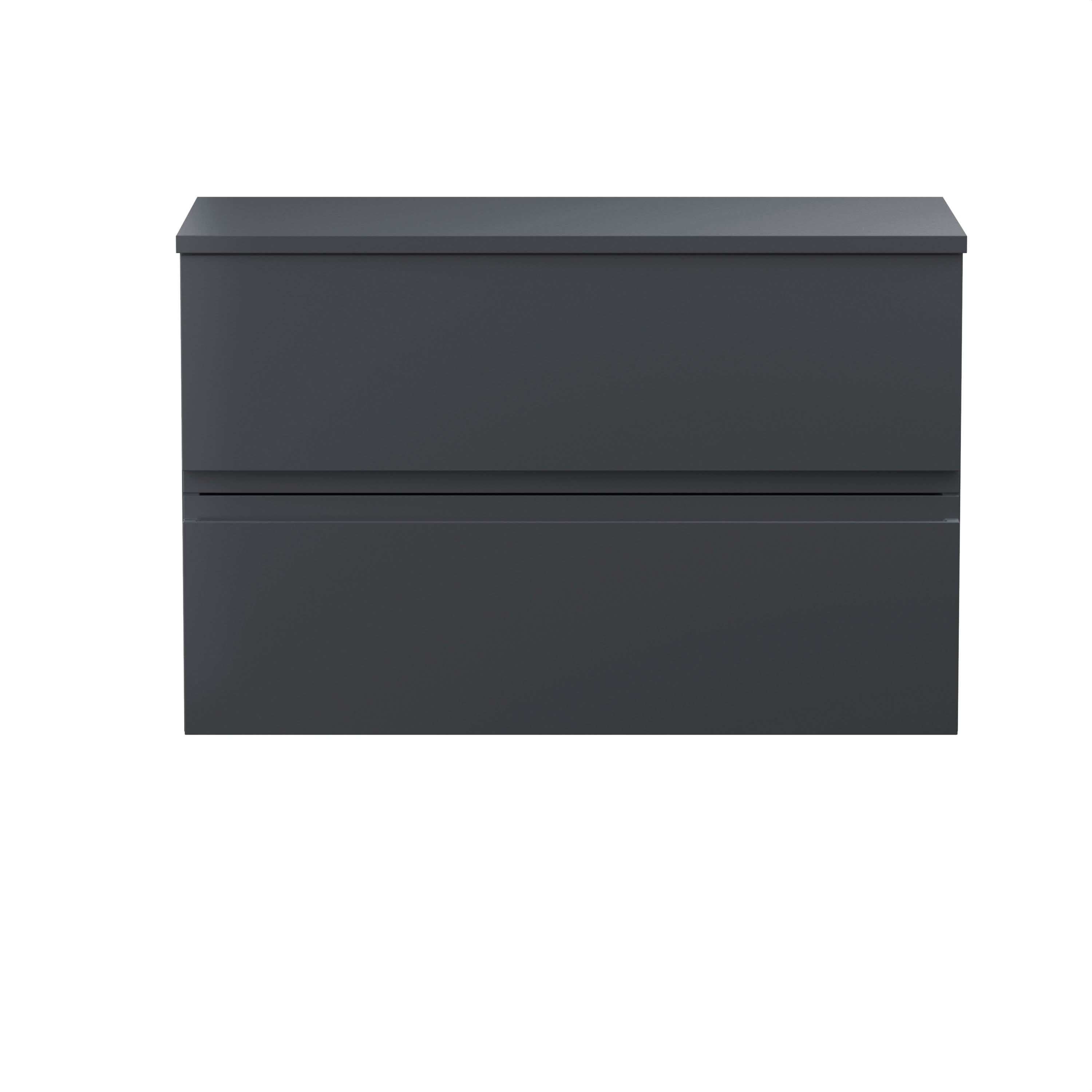Hudson Reed Urban Wall Hung Countertop Basin Unit, 2 Soft Close Drawers Vanity Unit and White Worktop in Soft Black, 800mm