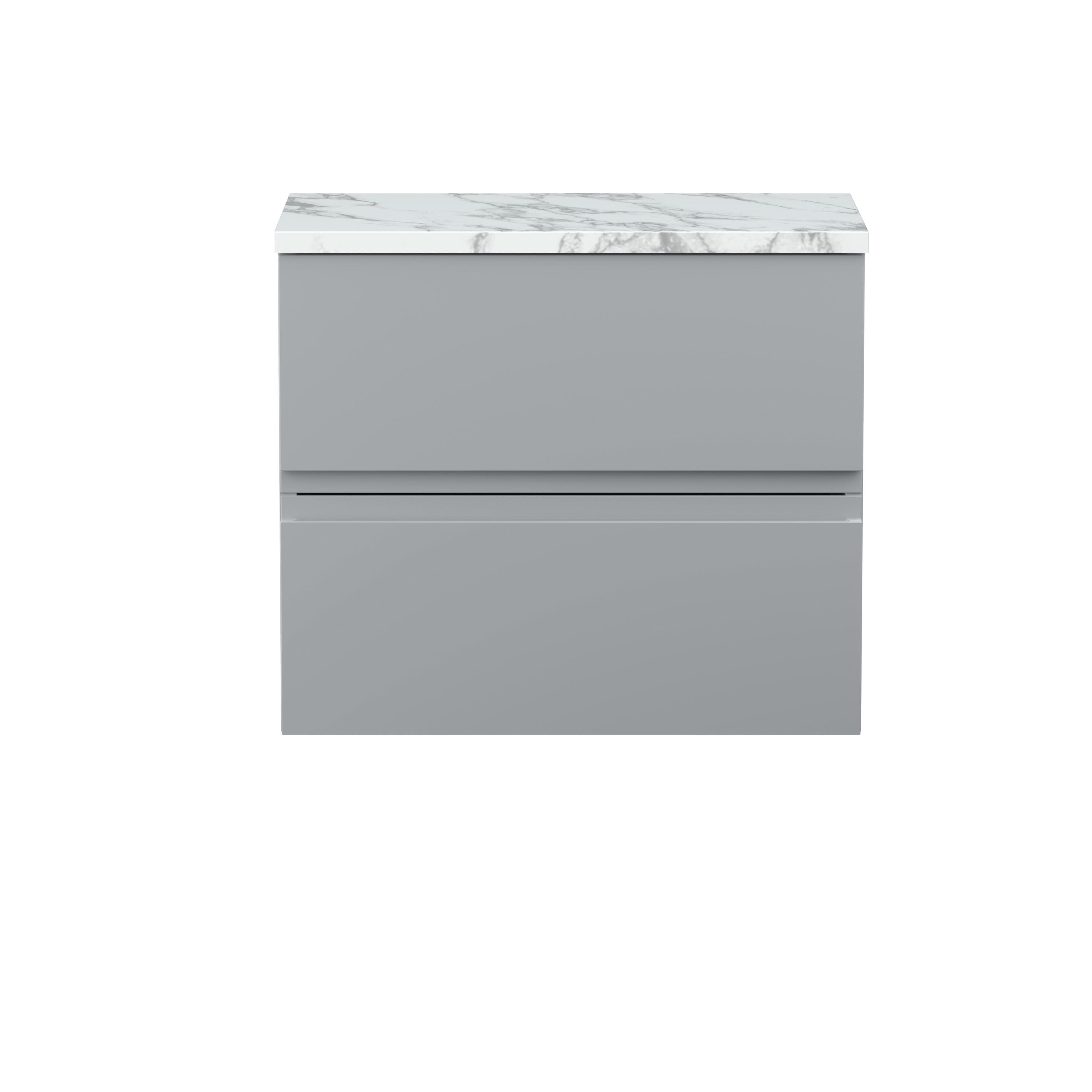 Hudson Reed Urban Wall Hung Countertop Basin Unit, 2 Drawers Vanity Unit and Matt Carrera Marble Worktop in Satin Grey, 600mm
