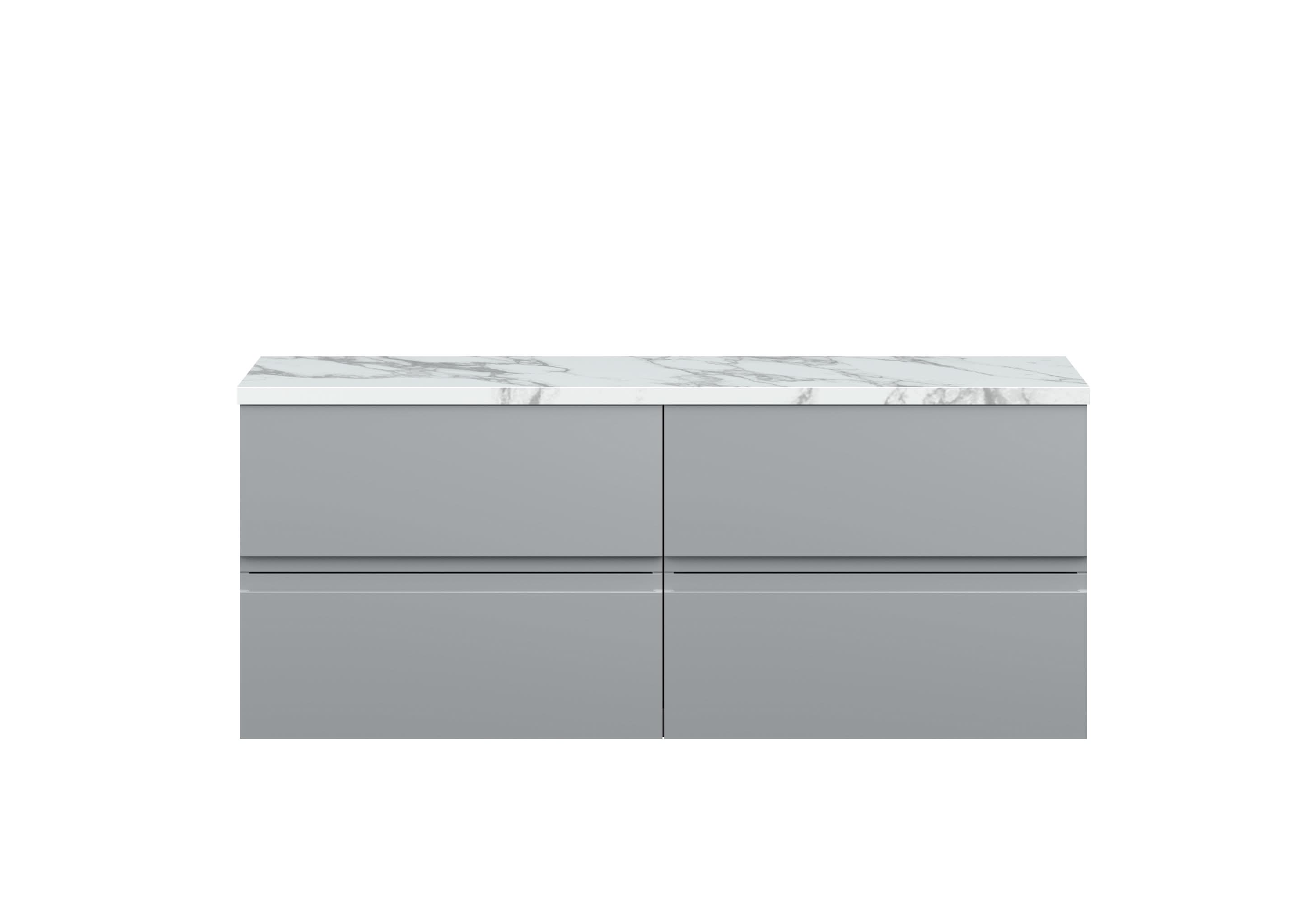 Hudson Reed Urban Wall Hung Countertop Basin Unit, 2 Drawers Vanity Unit and Matt Carrera Marble Worktop in Satin Grey, 1200mm