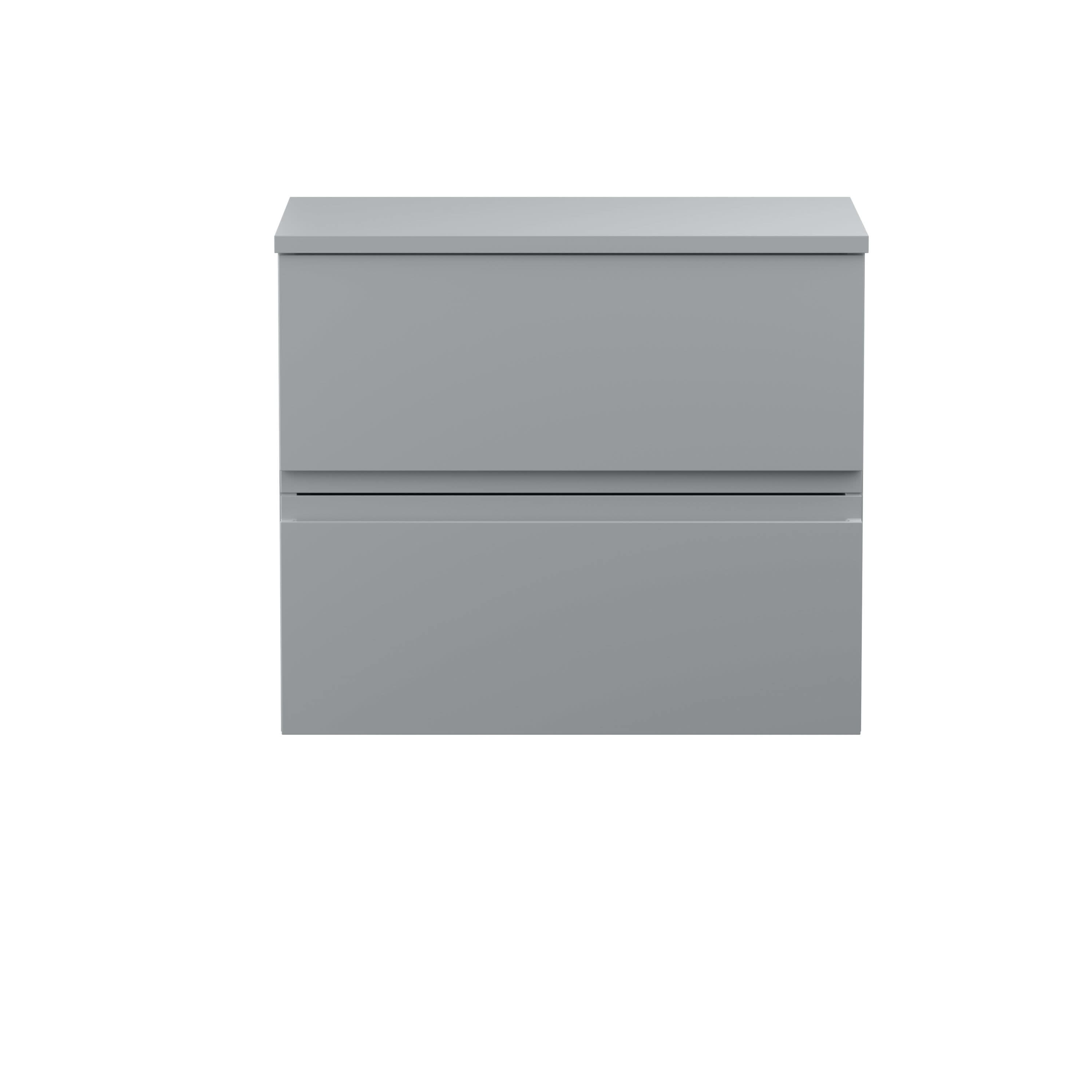 Hudson Reed Urban Wall Hung Countertop Basin Unit, 2 Soft Close Drawers Vanity Unit & Grey Worktop in Satin Grey, 600mm
