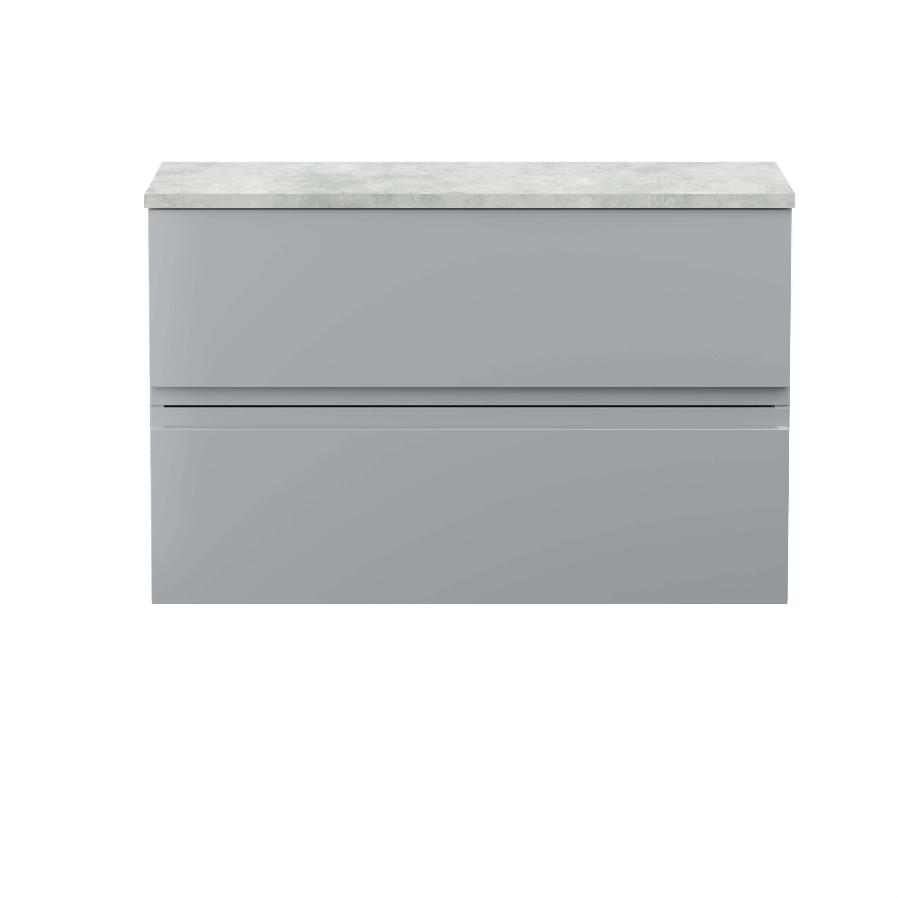 Hudson Reed Urban Wall Hung Countertop Basin Unit, 2 Soft Close Drawers Vanity Unit and Bellato Grey Worktop in Satin Grey, 800mm