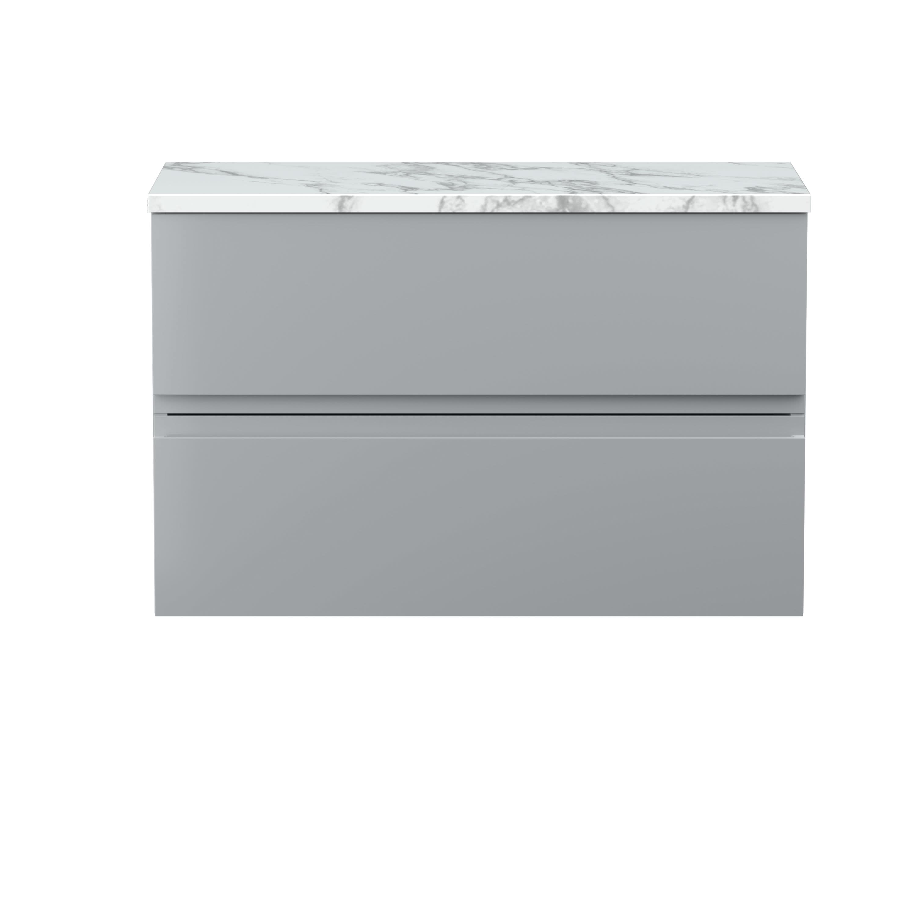 Hudson Reed Urban Wall Hung Countertop Basin Unit, 2 Soft Close Drawers Vanity Unit and Matt Carrera Marble Worktop in Satin Grey, 800mm