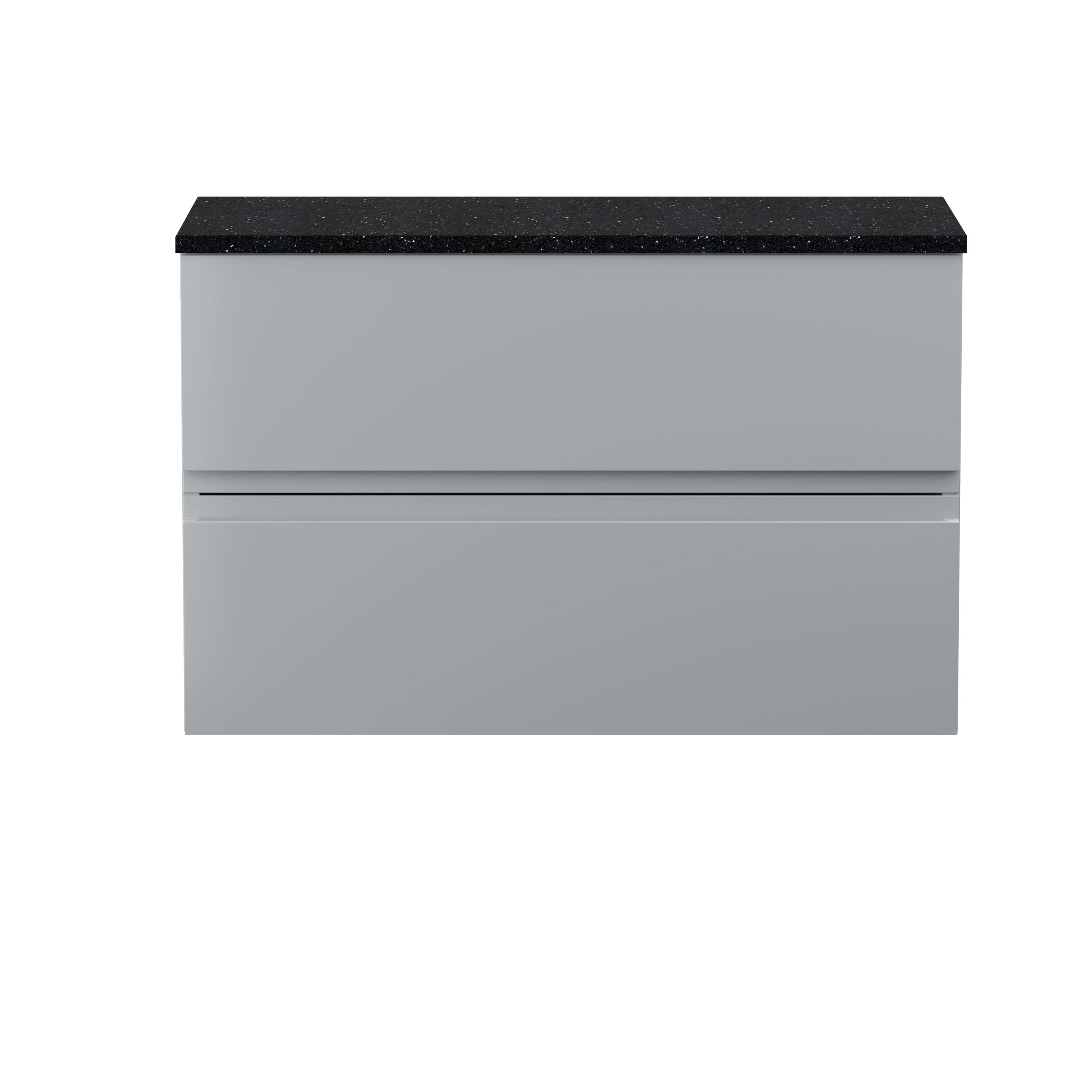 Hudson Reed Urban Wall Hung Countertop Basin Unit, 2 Soft Close Drawers Vanity Unit and Sparkling Black Worktop in Satin Grey, 800mm