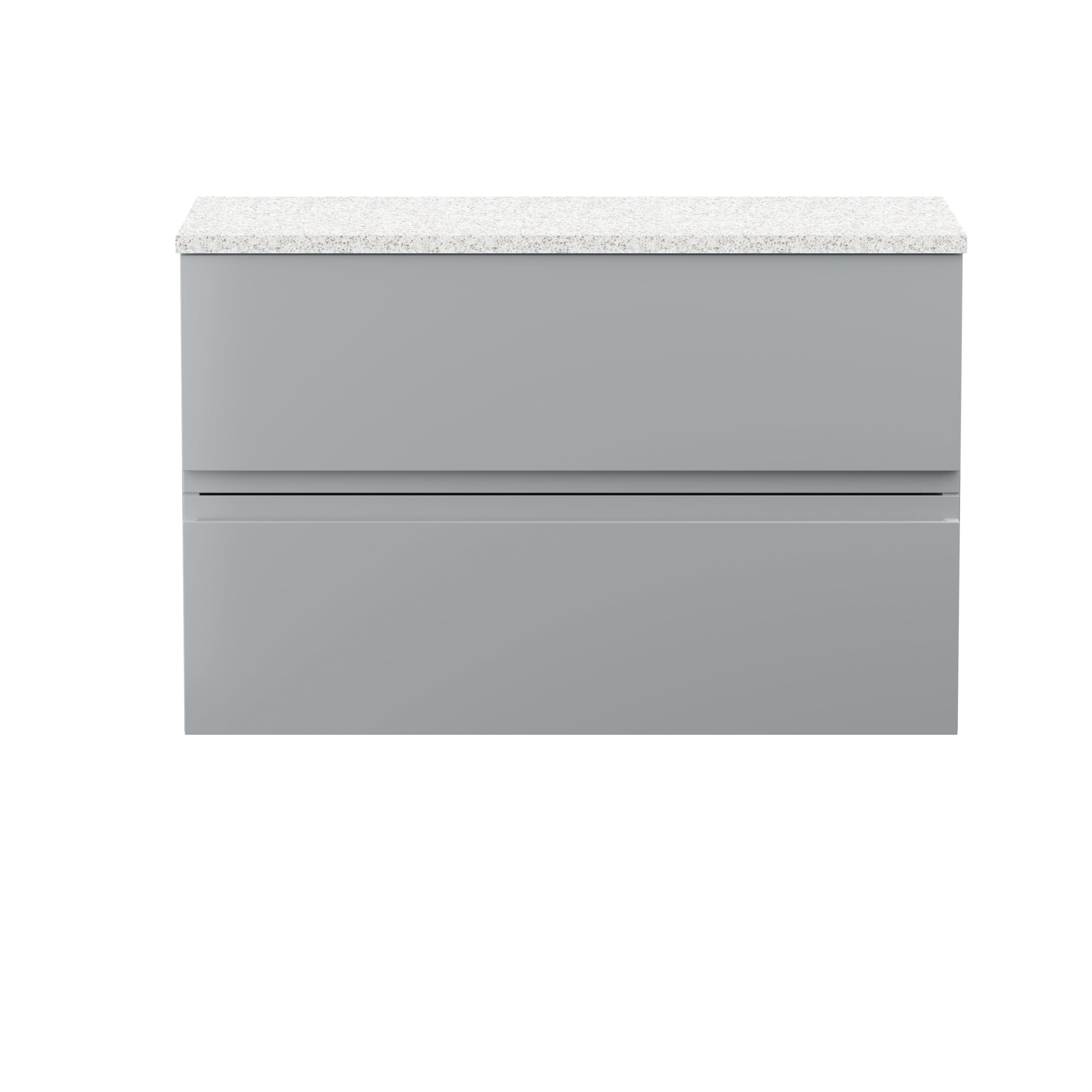 Hudson Reed Urban Wall Hung Countertop Basin Unit, 2 Soft Close Drawers Vanity Unit and Sparkling White Worktop in Satin Grey, 800mm