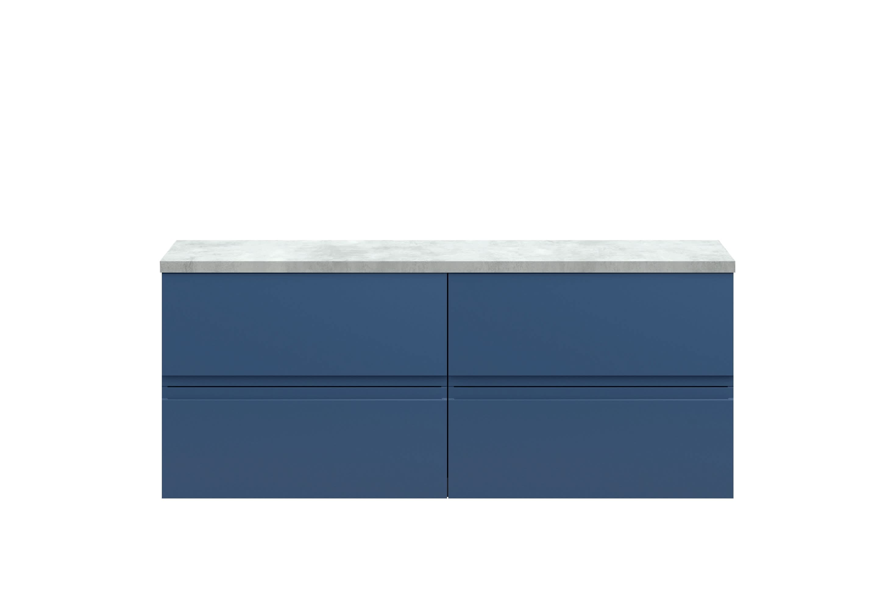 Hudson Reed Urban Wall Hung Countertop Basin Unit, 2 Soft Close Drawers Vanity Unit and Bellato Grey Worktop in Satin Blue, 1200mm
