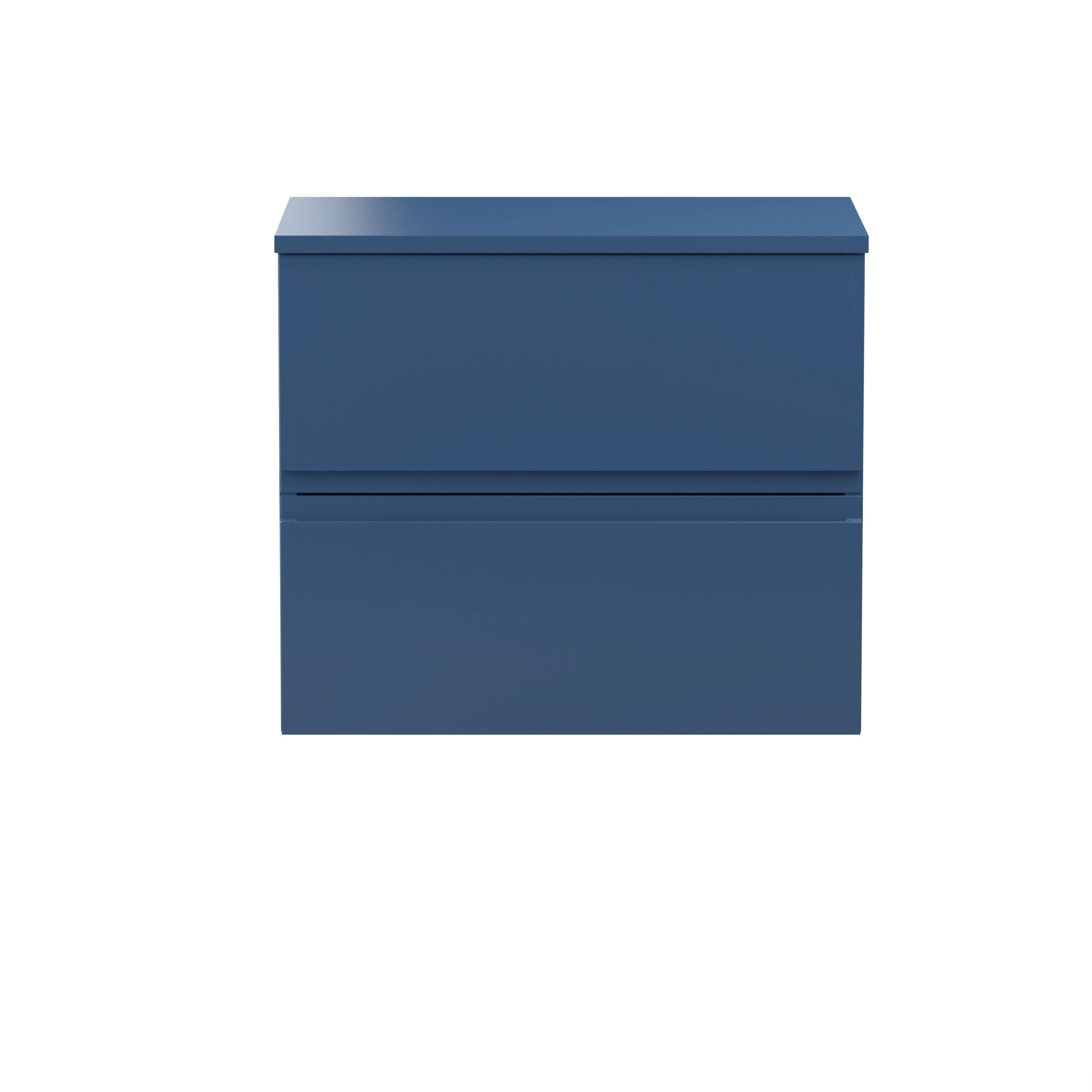 Hudson Reed Urban Wall Hung Countertop Basin Unit, 2 Soft Close Drawers Vanity Unit & Blue Worktop in Satin Blue, 600mm