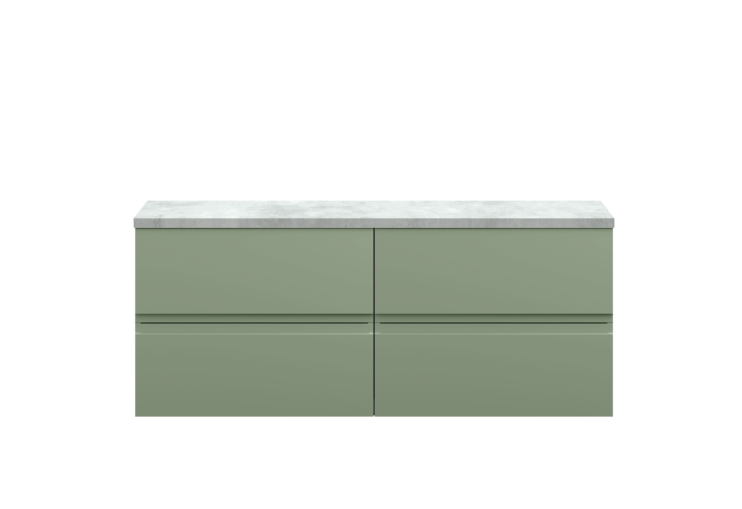 Hudson Reed Urban Wall Hung Countertop Basin Unit, 2 Soft Close Drawers Vanity Unit and Bellato Grey Worktop in Satin Green, 1200mm