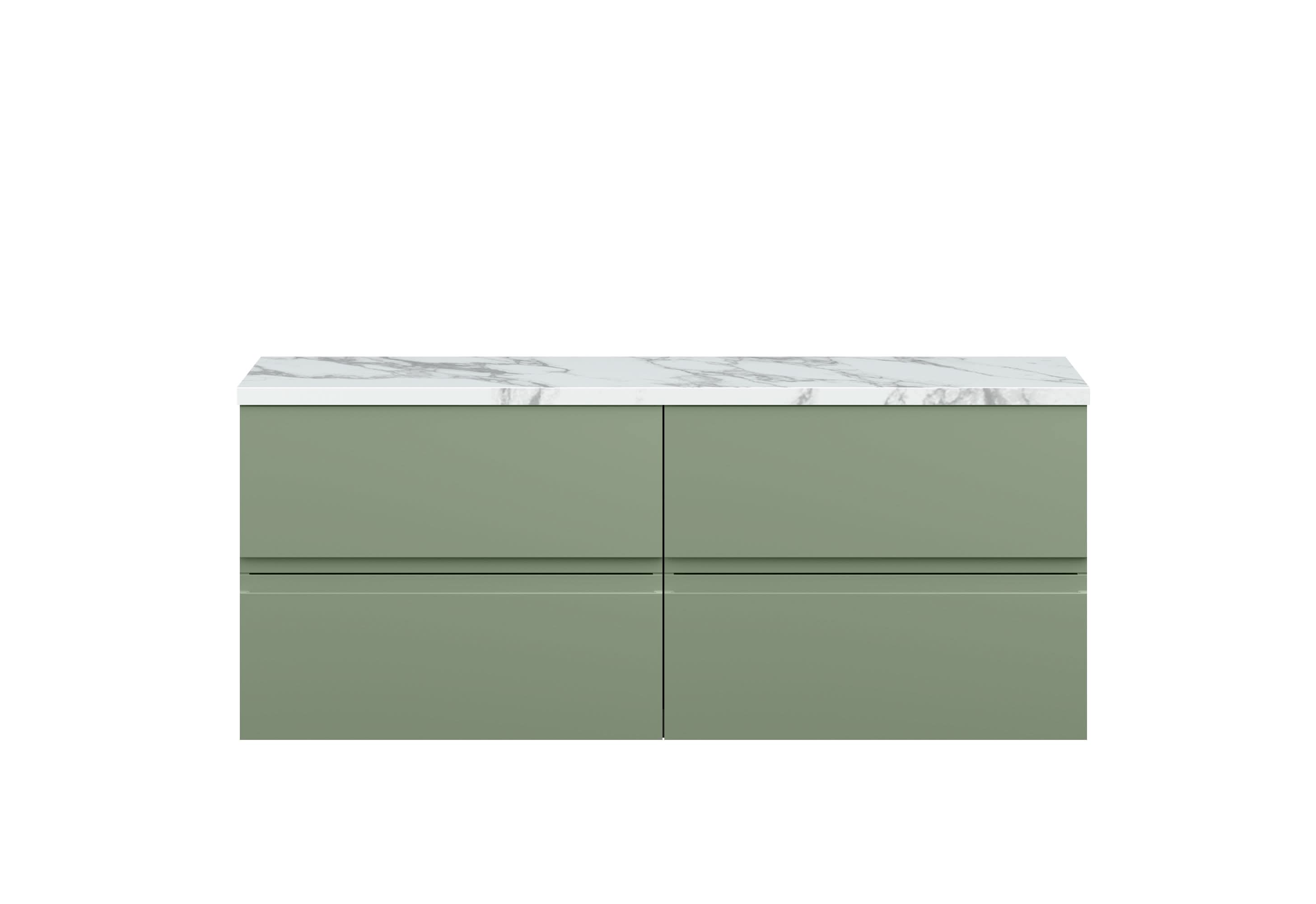 Hudson Reed Urban Wall Hung Countertop Basin Unit, 2 Drawers Vanity Unit and Matt Carrera Marble Worktop in Satin Green, 1200mm