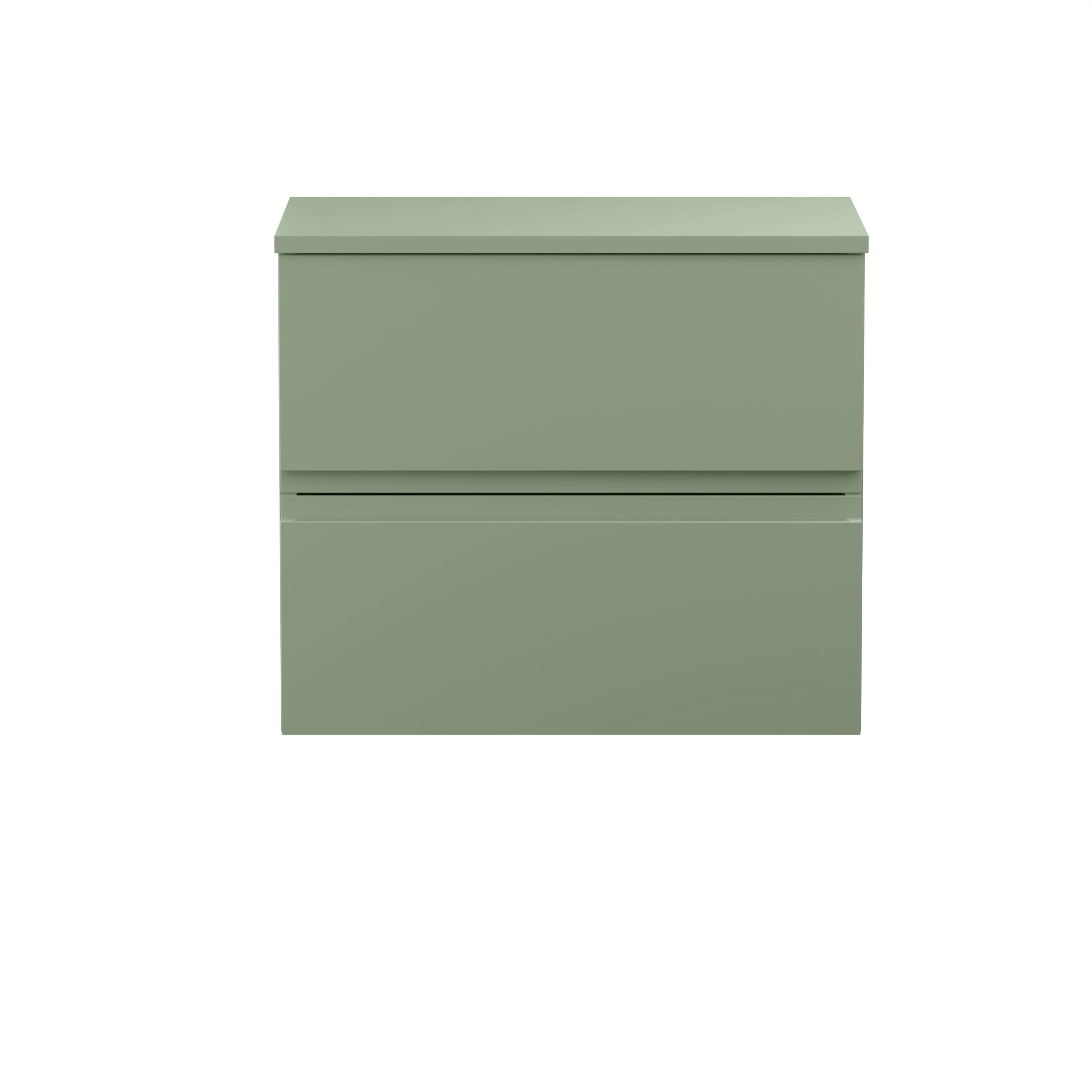 Hudson Reed Urban Wall Hung Countertop Basin Unit, 2 Soft Close Drawers Vanity Unit & Green Worktop in Satin Green, 600mm