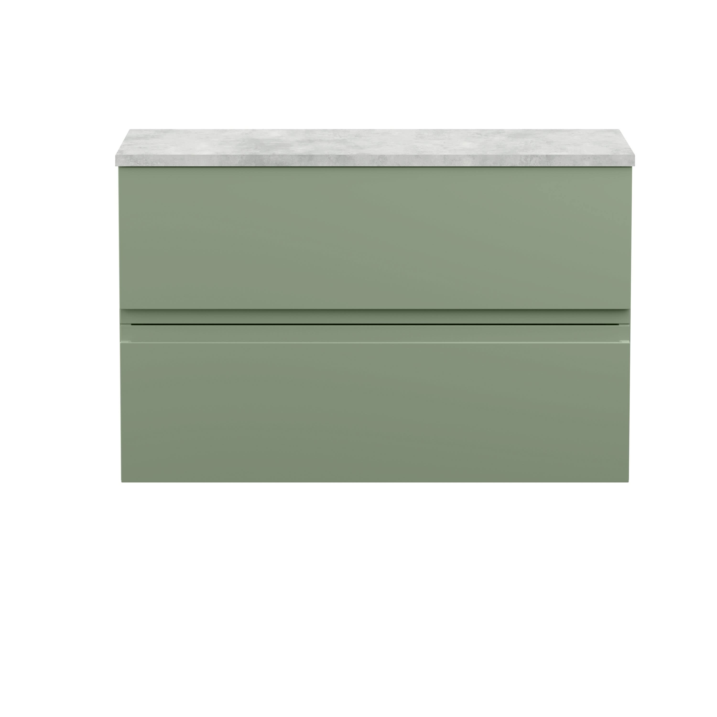 Hudson Reed Urban Wall Hung Countertop Basin Unit, 2 Soft Close Drawers Vanity Unit and Bellato Grey Worktop in Satin Green, 800mm