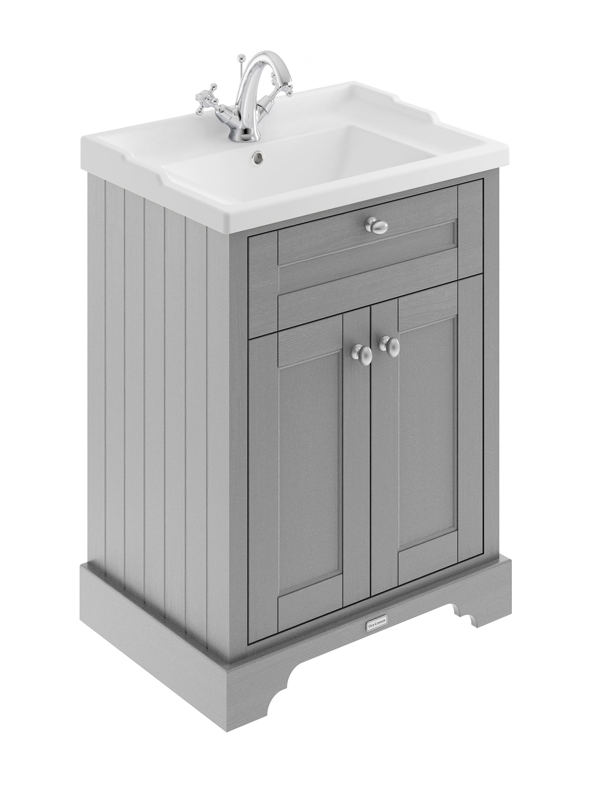Old London Floor Standing Vanity Unit with 2 Doors & Ceramic Basin 1 Tap Hole, Vanity Unit with Basin, Bathroom Vanity Units, Traditional Style in Storm Grey, 600mm