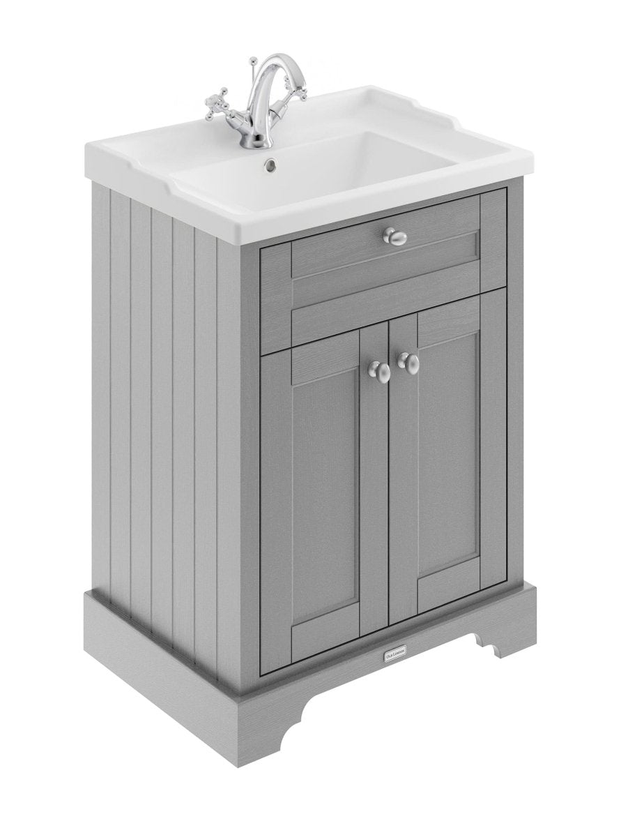 Old London Floor Standing Vanity Unit with 2 Doors & Ceramic Basin 1 Tap Hole, Vanity Unit with Basin, Bathroom Vanity Units, Traditional Style in Storm Grey, 600mm