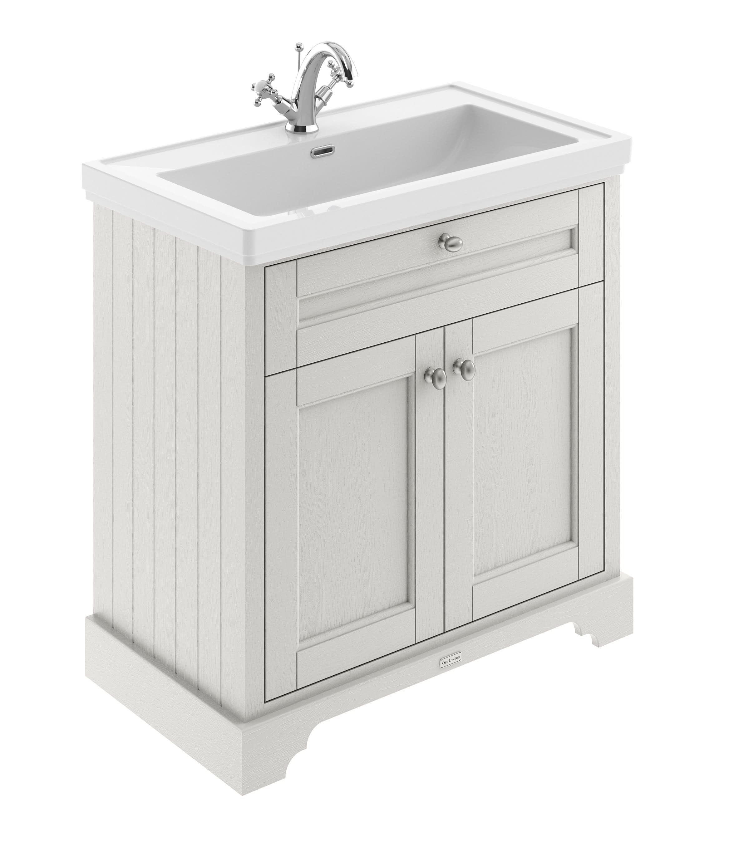 Old London Floor Standing 2 Door Vanity Unit with 1 Tap Hole Fireclay Basin, Traditional Sink Vanity Unit for Bathroom in Timeless Sand Finish, 800mm