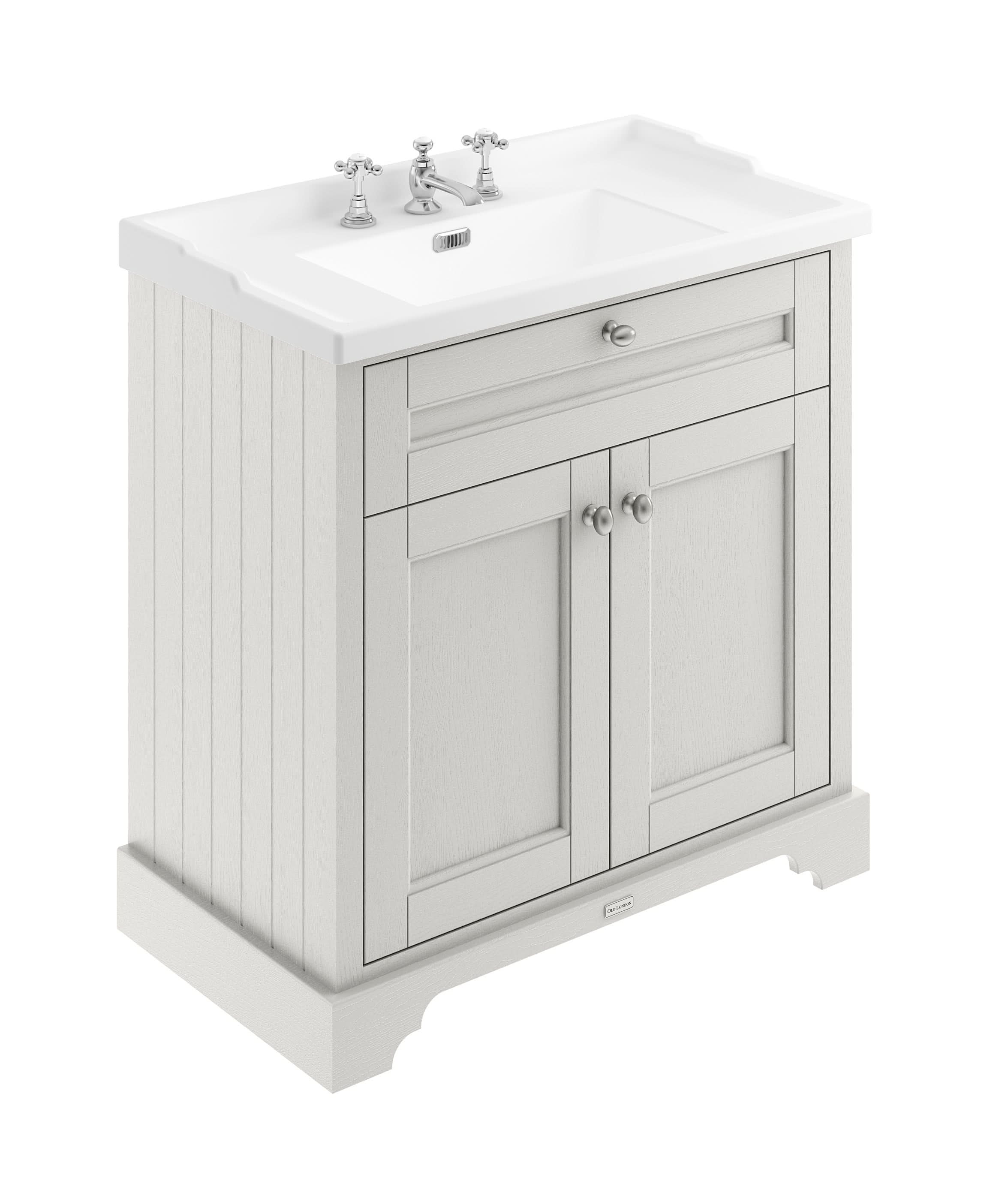 Old London Floor Standing Vanity Unit with 3 Tap Hole Ceramic Basin, Traditional Sink Vanity Unit for Bathroom, Soft Close Doors in Timeless Sand, 800mm