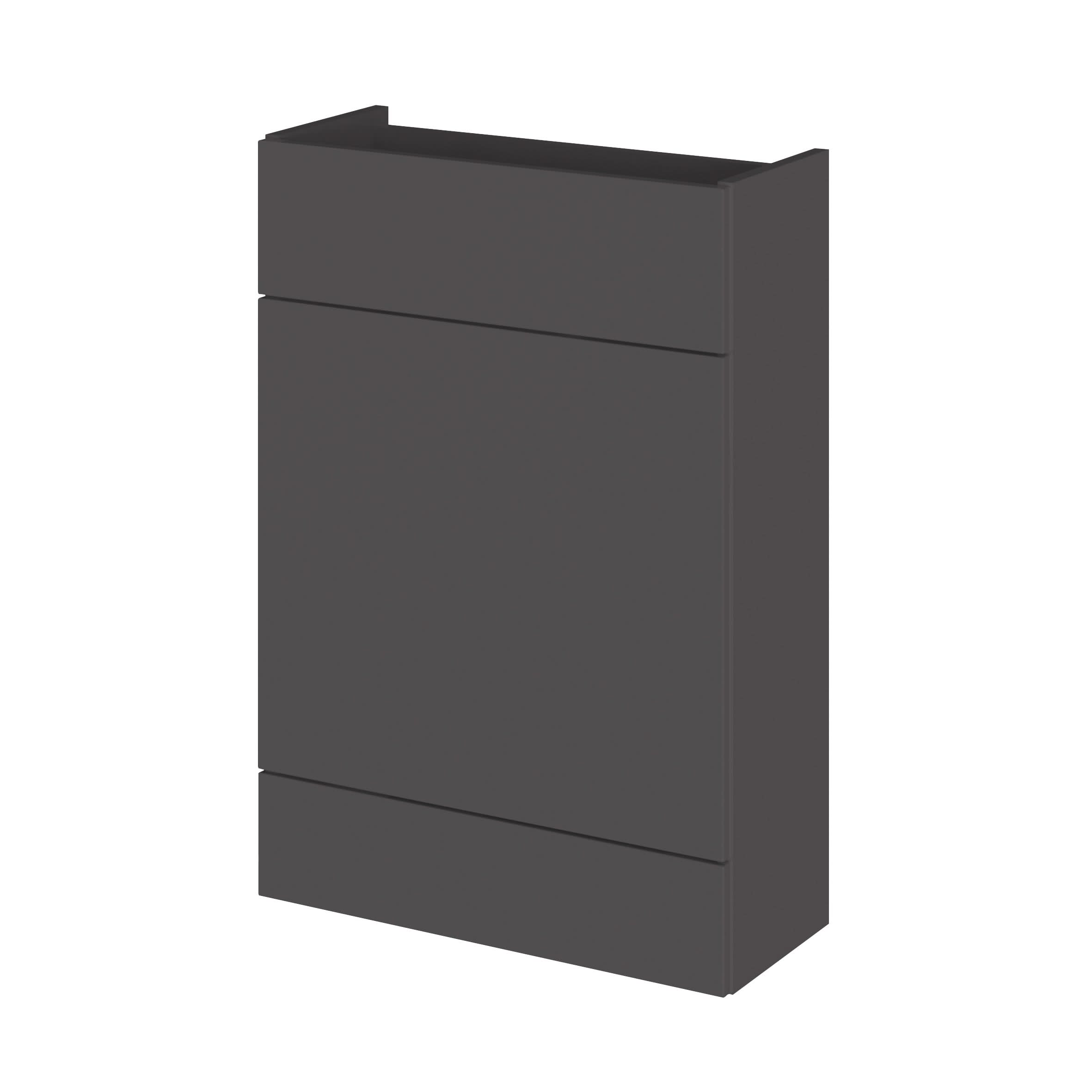 Hudson Reed Fusion Fitted Floor Standing WC Unit, Compact Back to Wall Bathroom WC Unit for Small Bathrooms in Gloss Grey, 600mm