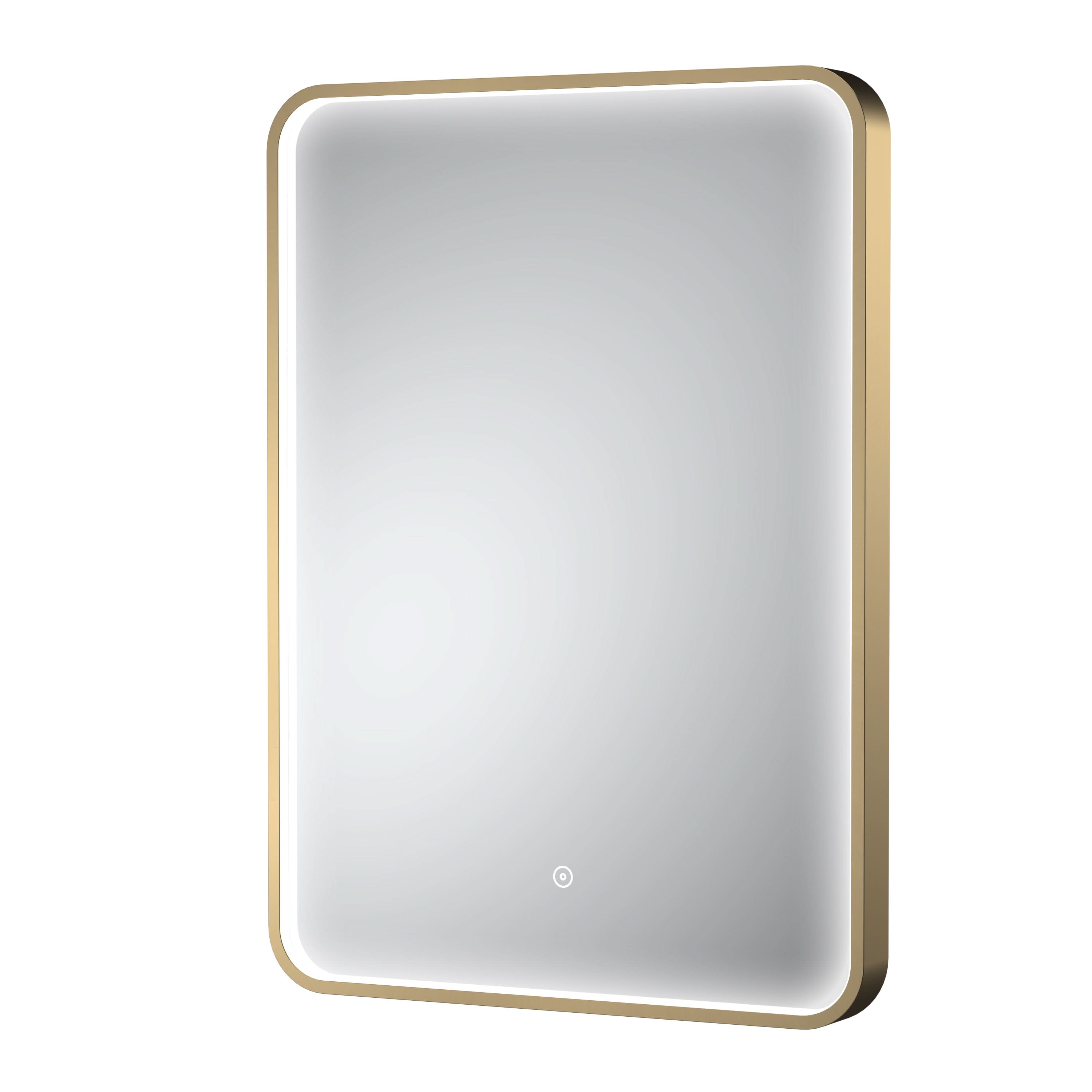 Hudson Reed Pictor Framed LED Bathroom Mirror with Touch Sensor, Demister Pad & Illuminated Wall Mirror with Mains Powered in Brushed Brass Frame, 700 x 500mm