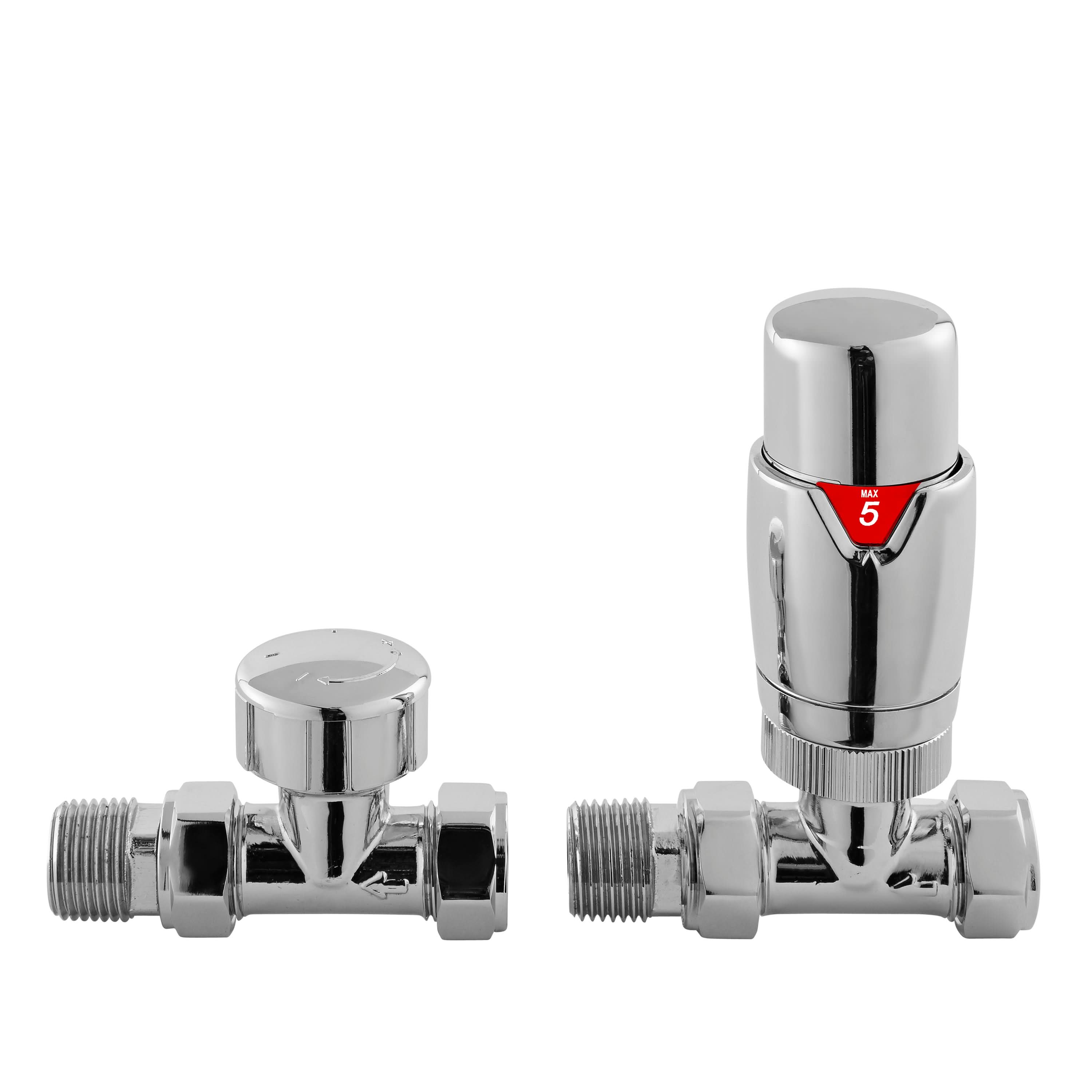 Nuie Luxury Straight Thermostatic Radiator Valves Pair - Chrome