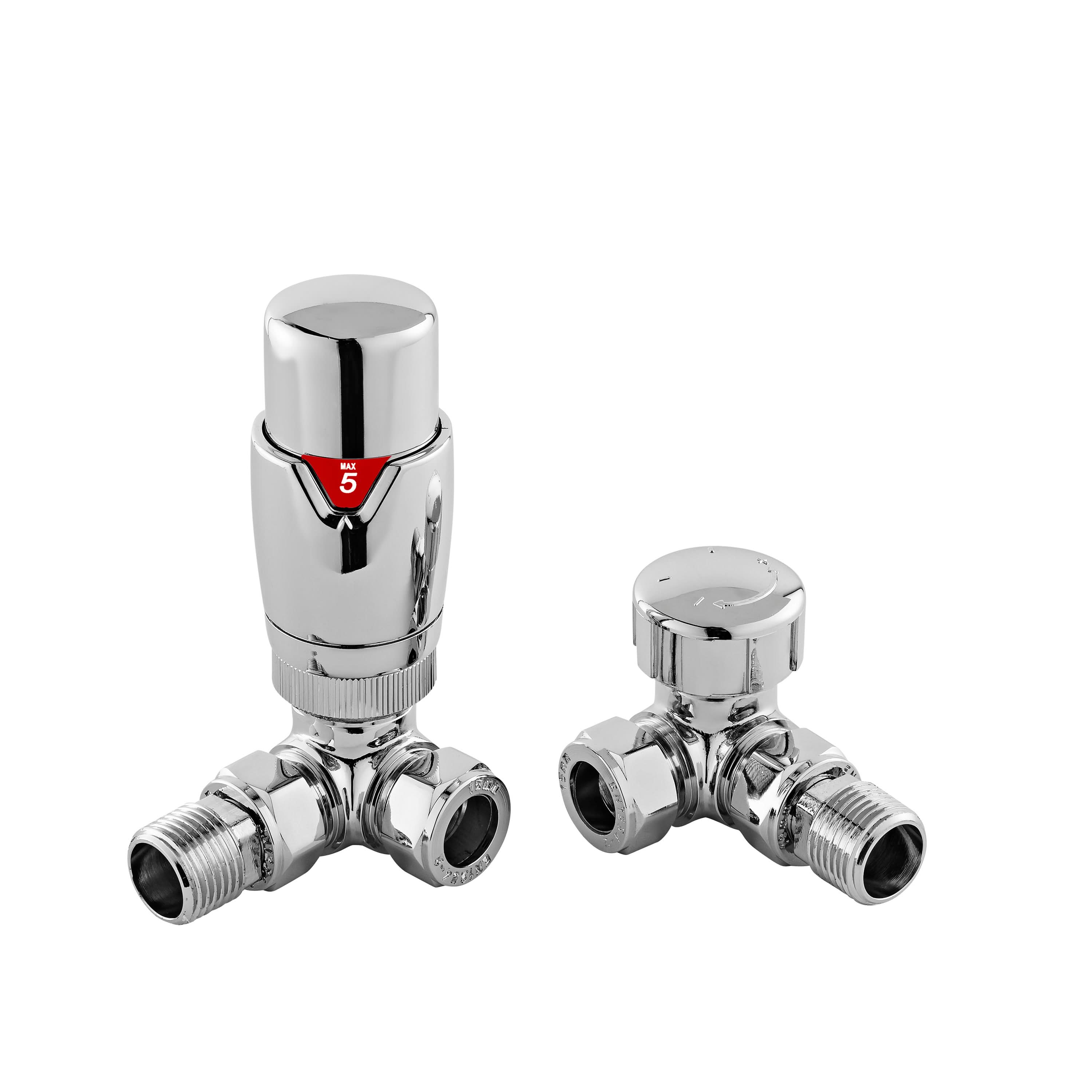 Nuie Luxury Corner Thermostatic Radiator Valves Pair - Chrome