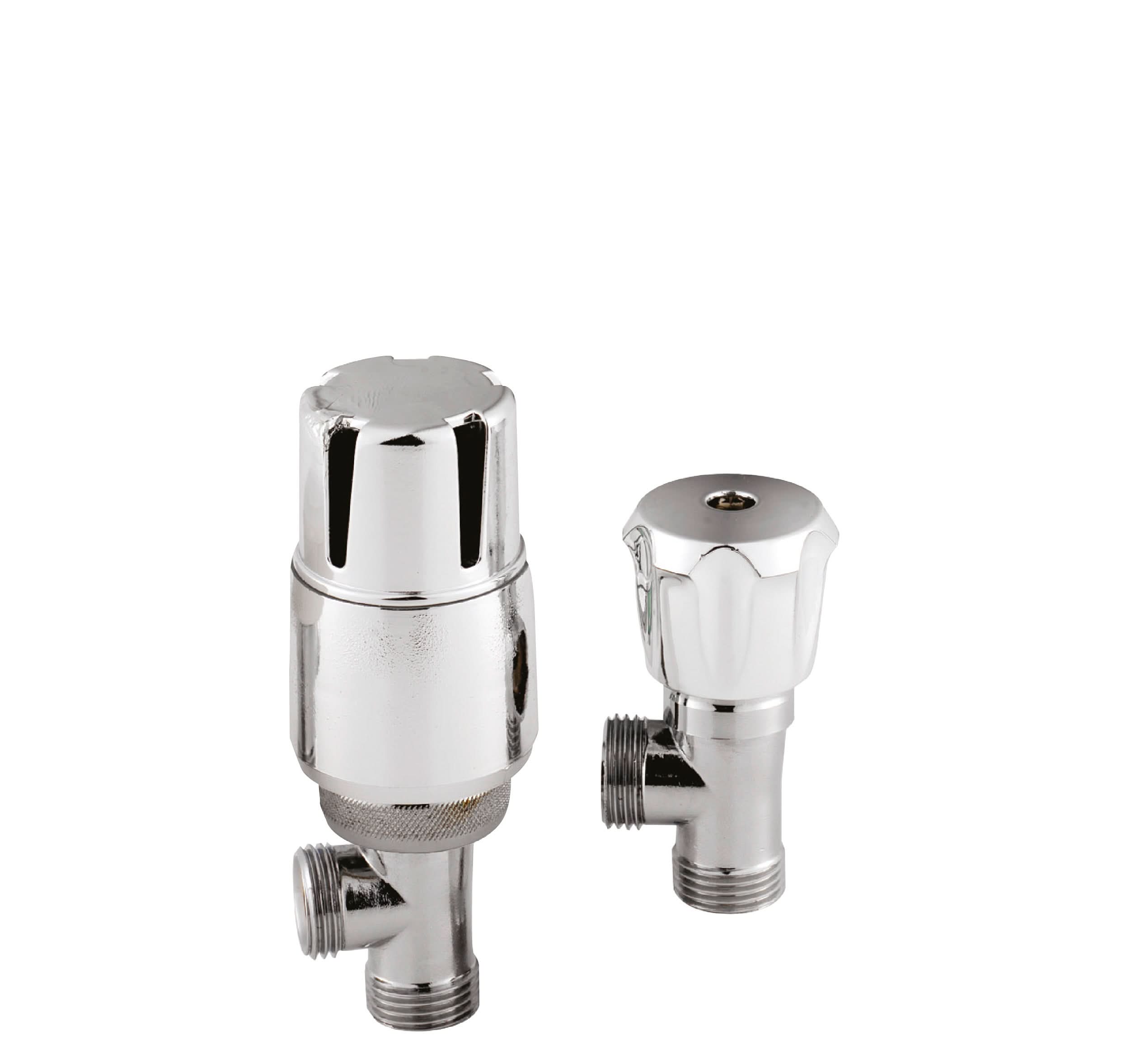 Nuie Angled Thermostatic Radiator Valve Pair - 130mm High - Chrome