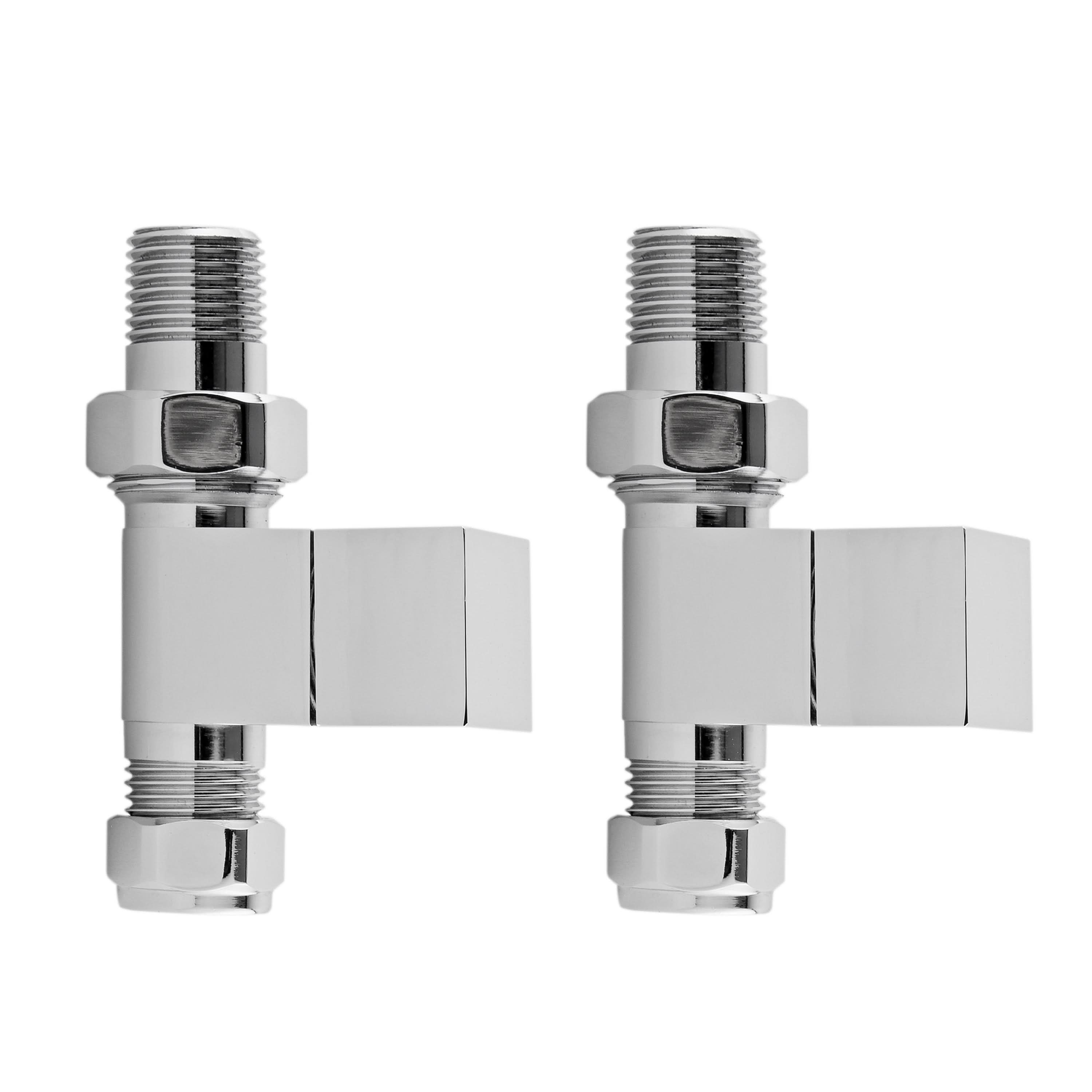 Nuie Straight Square Radiator Valves Pair Pack - 95mm High - Chrome