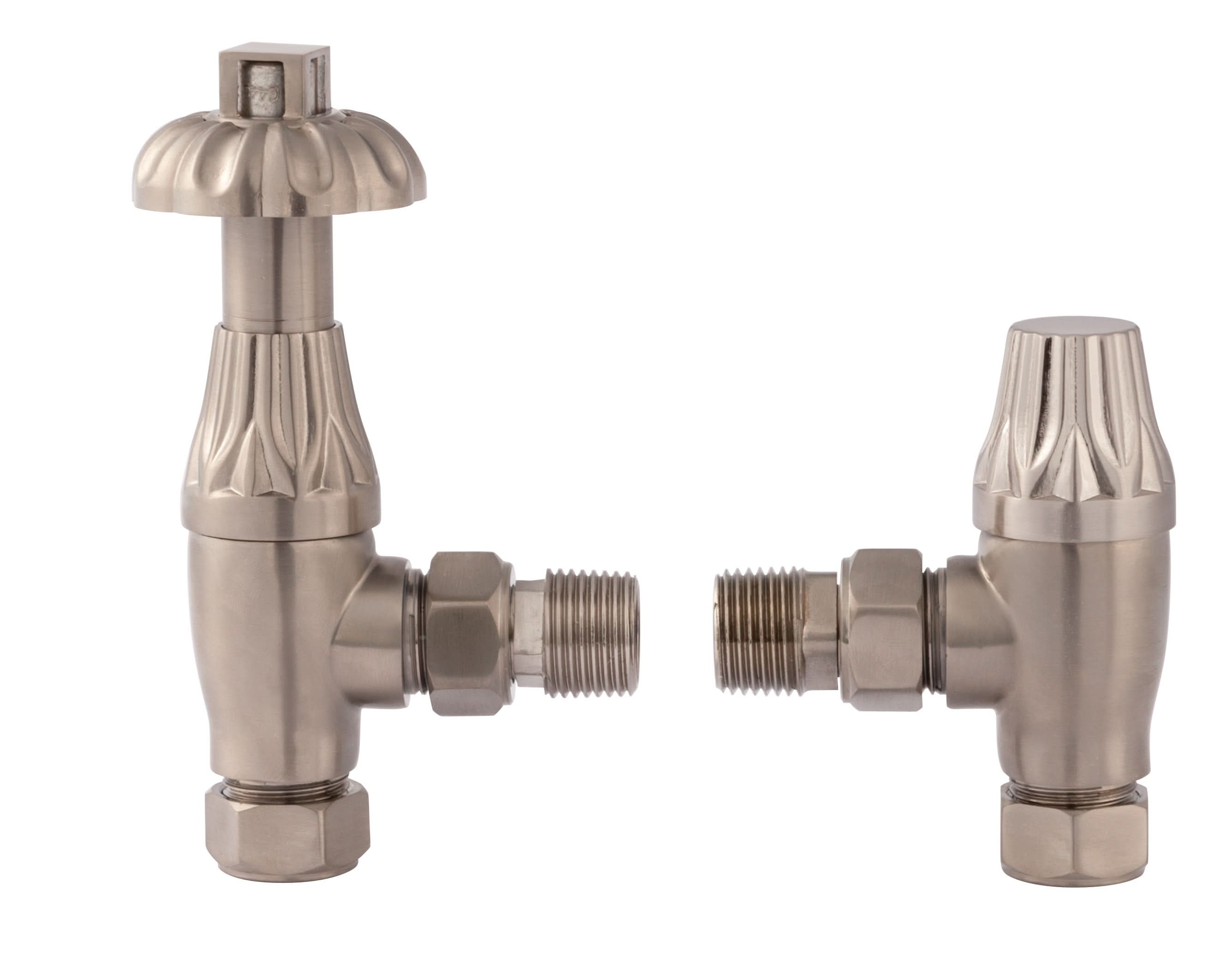 The Old London Thermostatic Radiator Valve Pack in Satin Nickel brings classic style and reliable temperature control to your heating system. Designed to complement traditional interiors, these valves offer both function and character. The thermostatic co