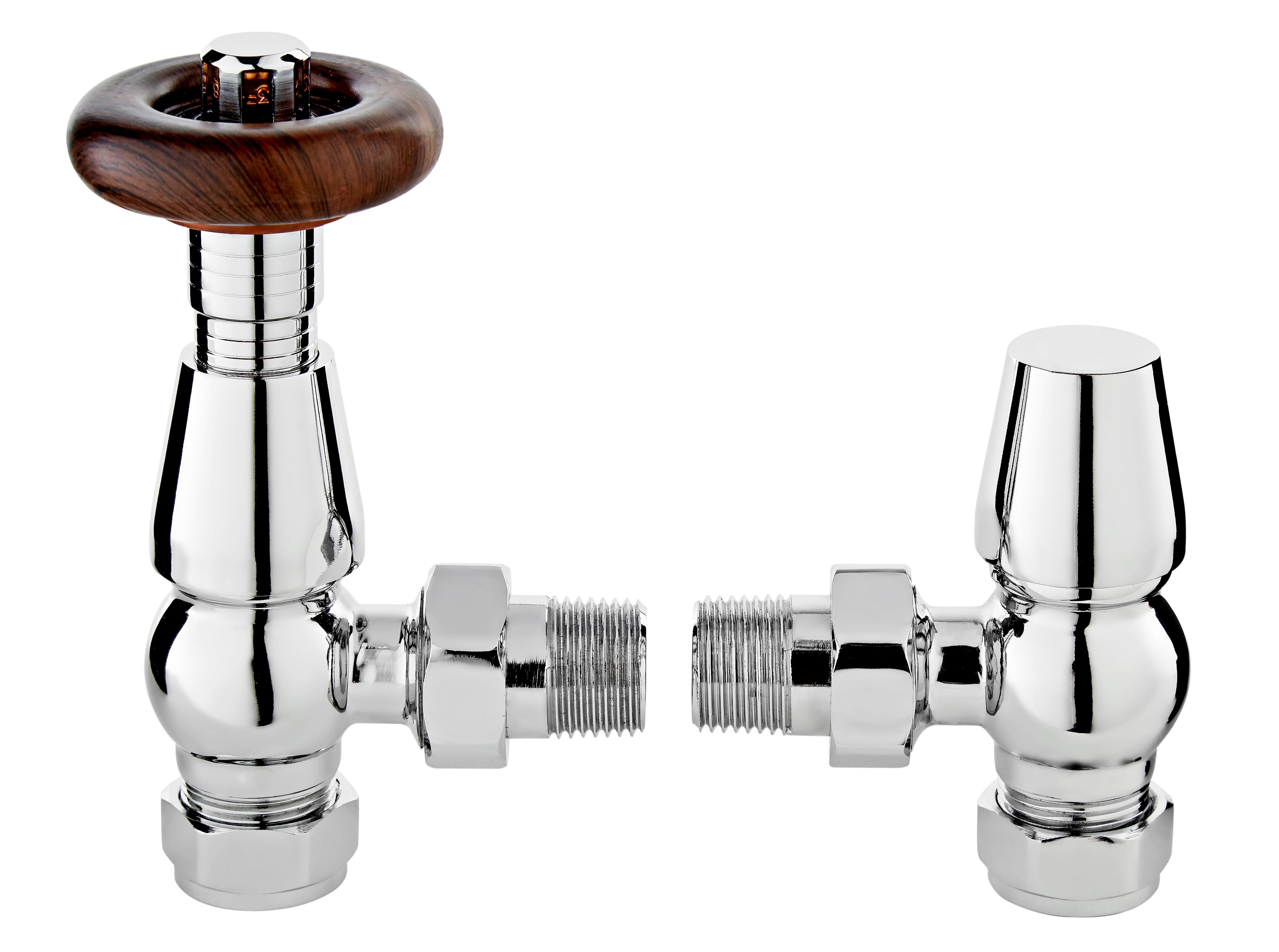 Old London Camden Angled Traditional Thermostatic Radiator Valve Pack, Durable Heading Accessory Radiator Valves Pair in Chrome