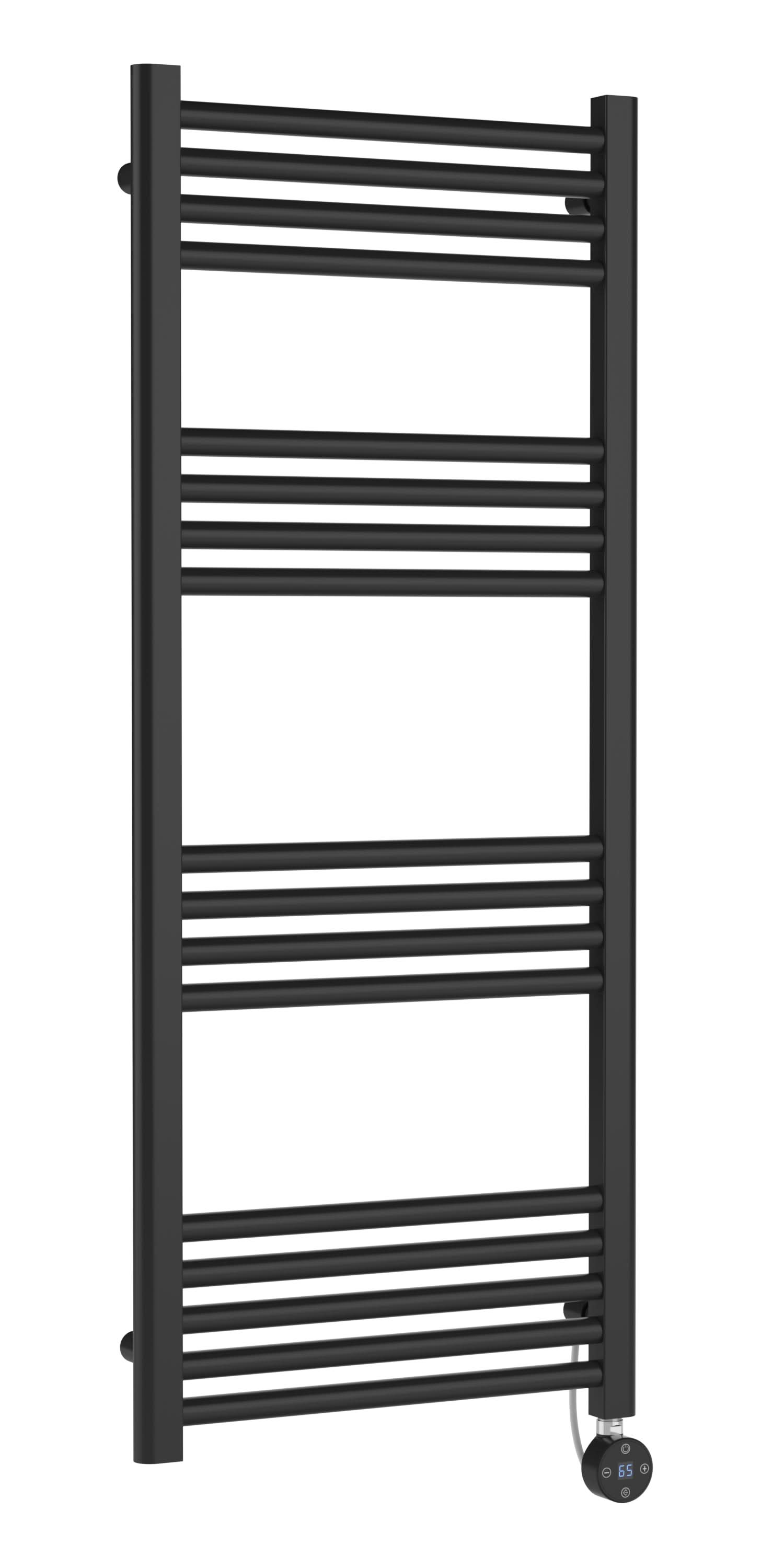 Hudson Reed Electric Round Straight Towel Radiator, Designer Heated Towel Rail with Thermostatic Control in Anthracite, 1200x500