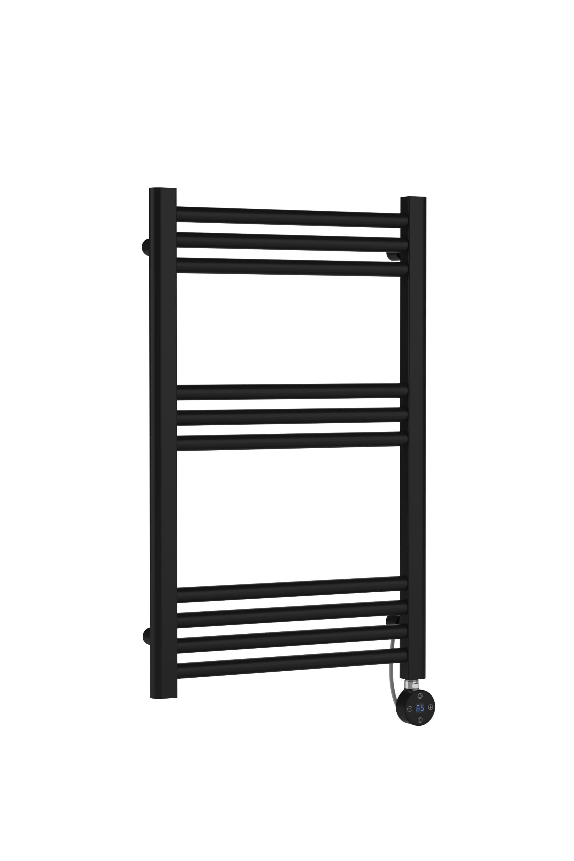 Hudson Reed Electric Round Straight Towel Radiator, Designer Heated Towel Rail with Thermostatic Control in Matt Black, 800x500mm