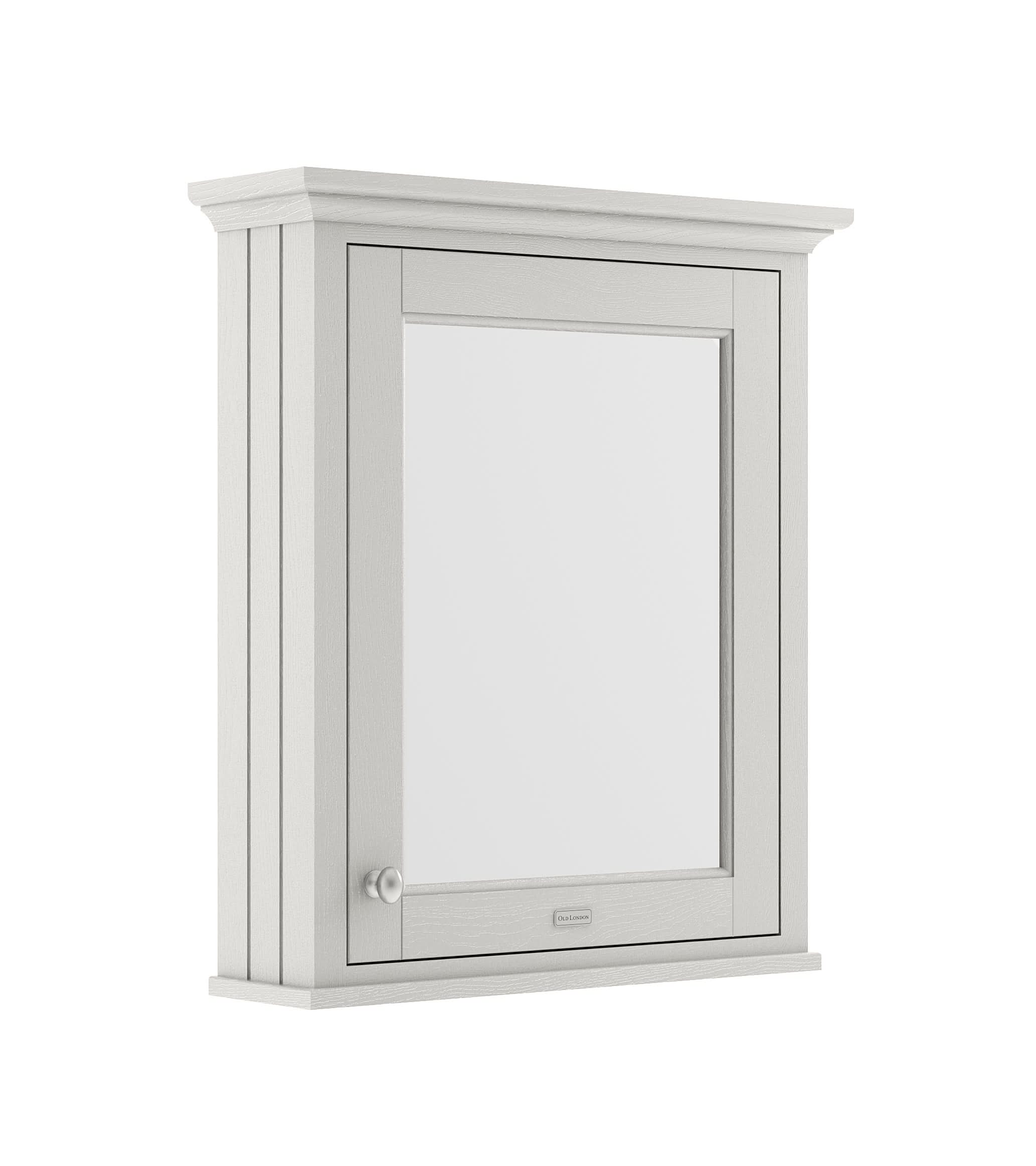 Old London Wall Hung Mirror Cabinet with Soft Close Hinged Door, Durable Knob Handle in 1 Shelf with Woodgrain Finish for Bathroom Mirror Storage in Timeless Sand, 600mm