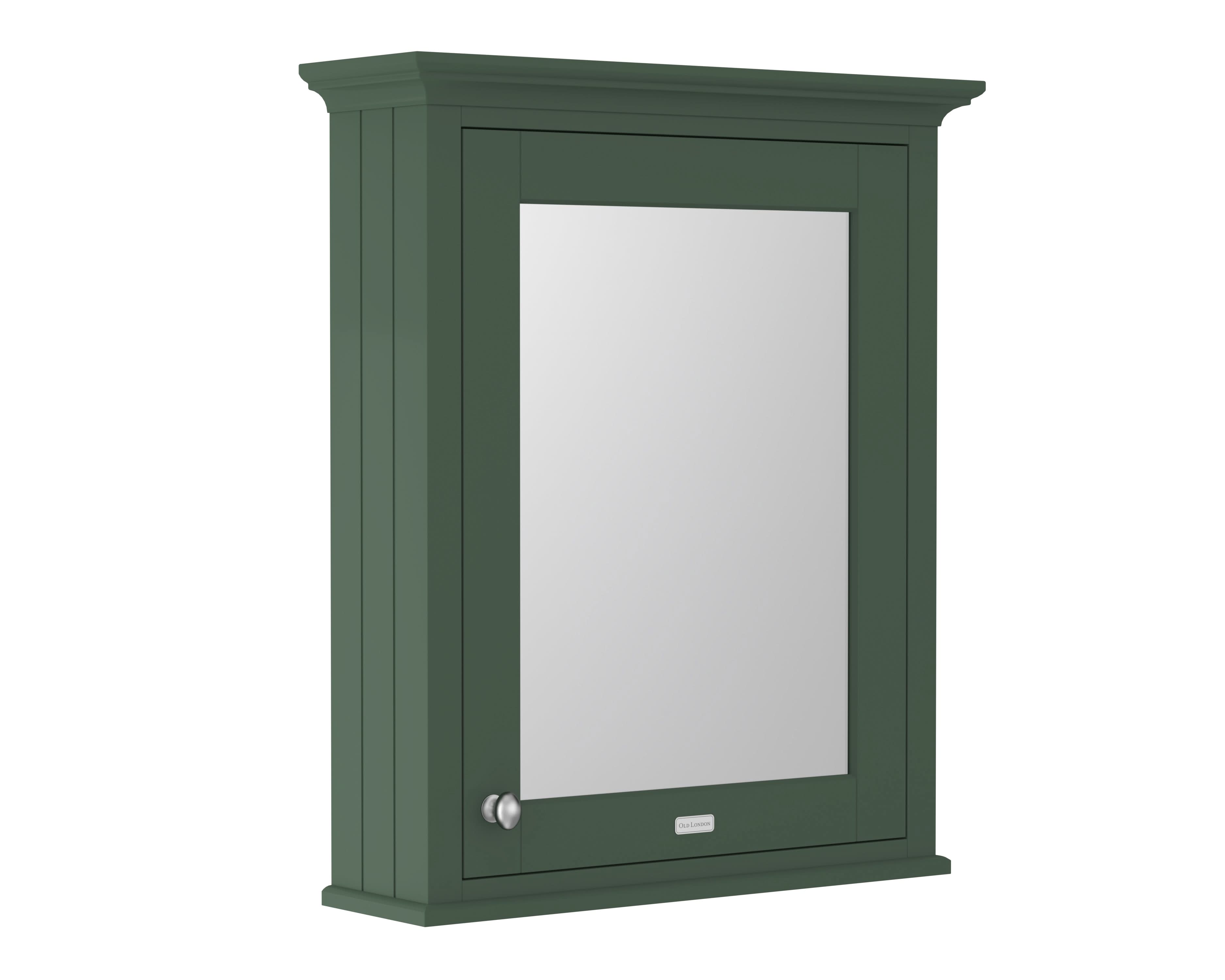 Old London Wall Hung Mirror Cabinet with Soft Close Hinged Door, Durable Knob Handle in 1 Shelf with Woodgrain Finish for Bathroom Mirror Storage in Hunter Green, 600mm