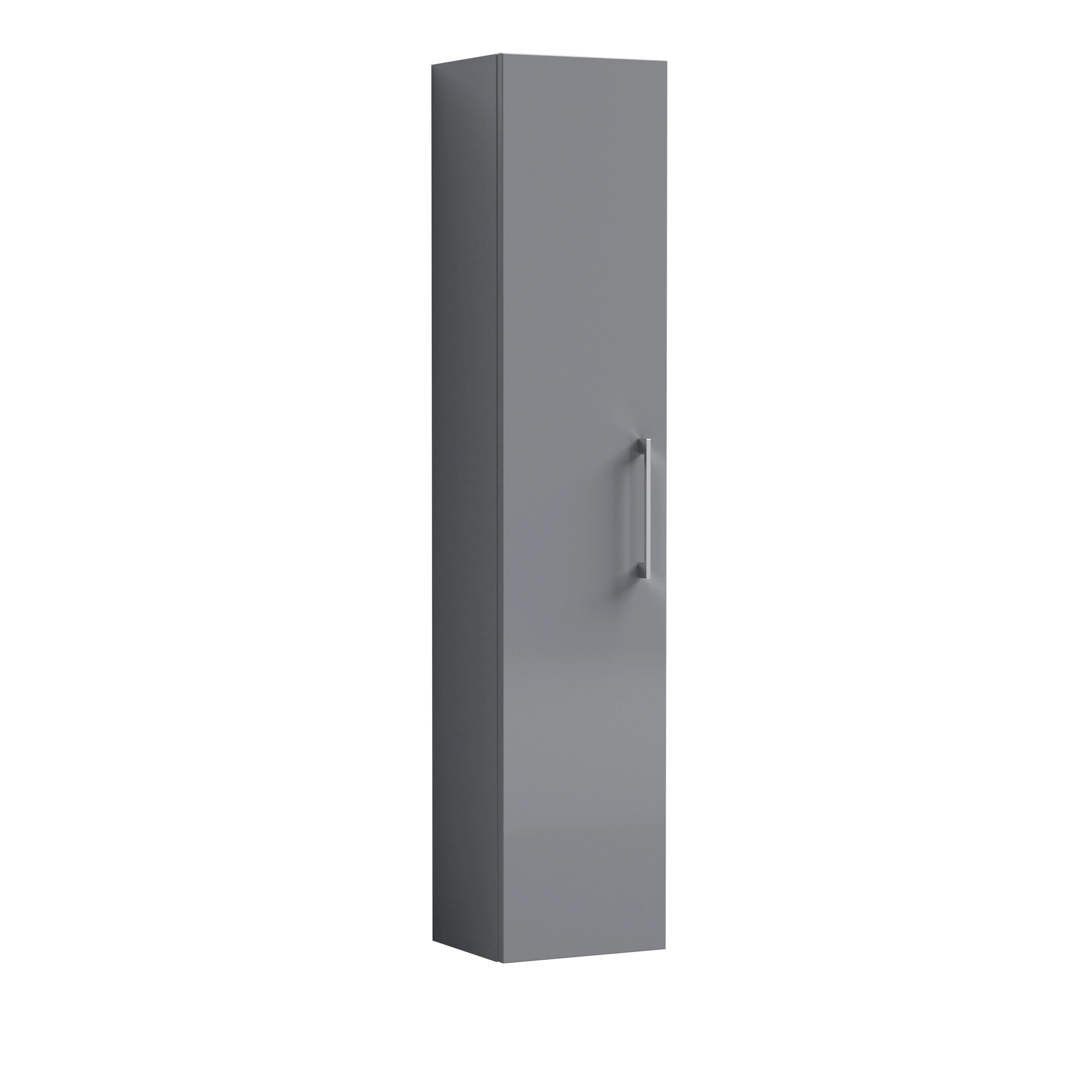 Nuie Arno Tall Wall Hung Unit Single Door, Durable Soft Close Door with 3 Shelves with D-Shape Handle in Satin Grey, 300mm