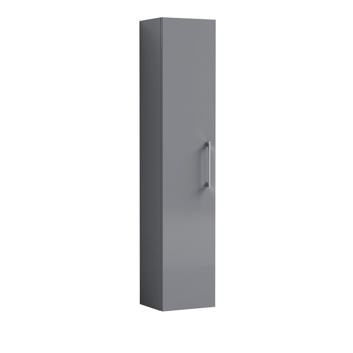 Nuie Arno Tall Wall Hung Unit Single Door, Durable Soft Close Door with 3 Shelves with D-Shape Handle in Satin Grey, 300mm