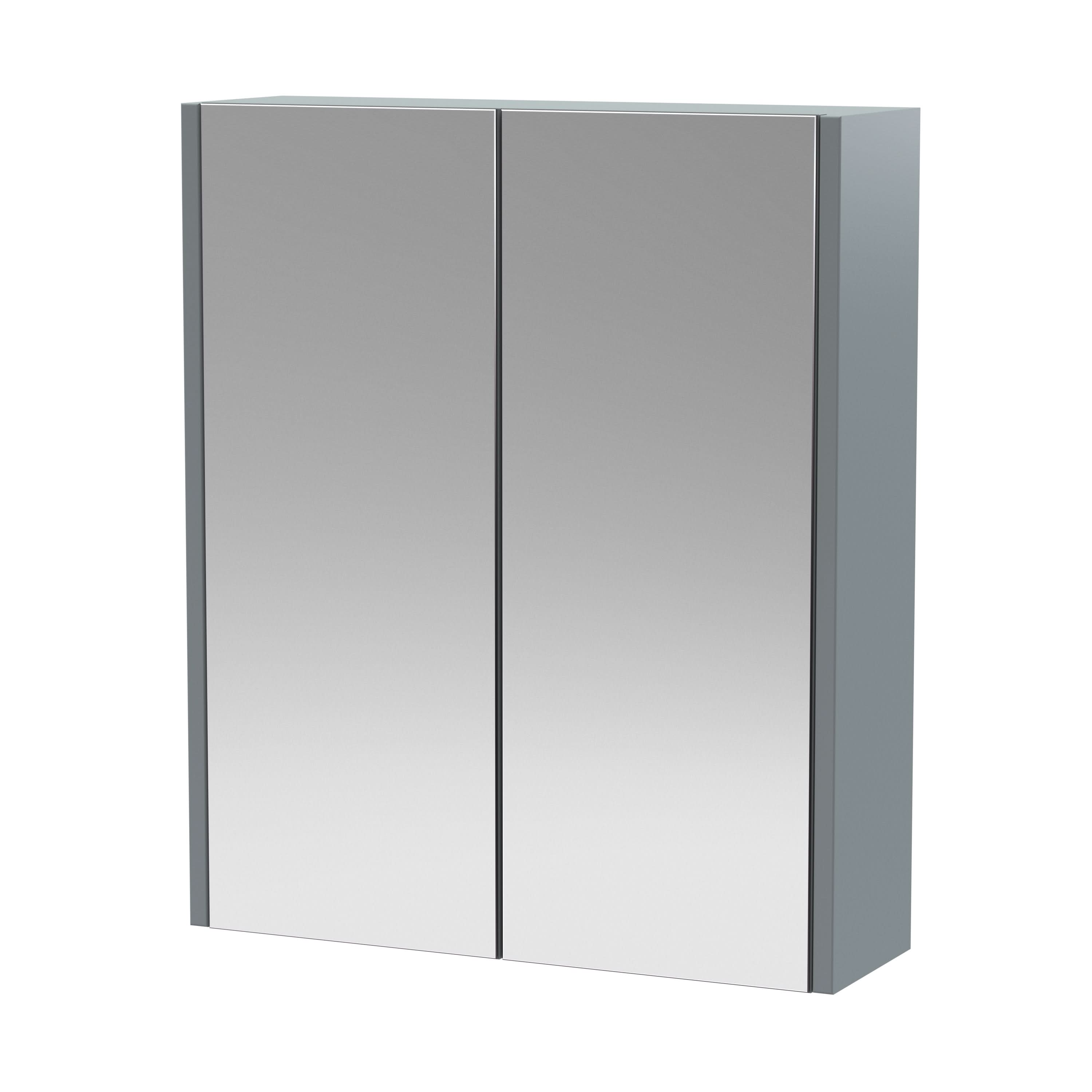 Hudson Reed Juno Wall Hung Bathroom Mirror Cabinet with 2 Durable Soft Close Doors & Shelf in Coastal Grey Woodgrain Finish, 600mm