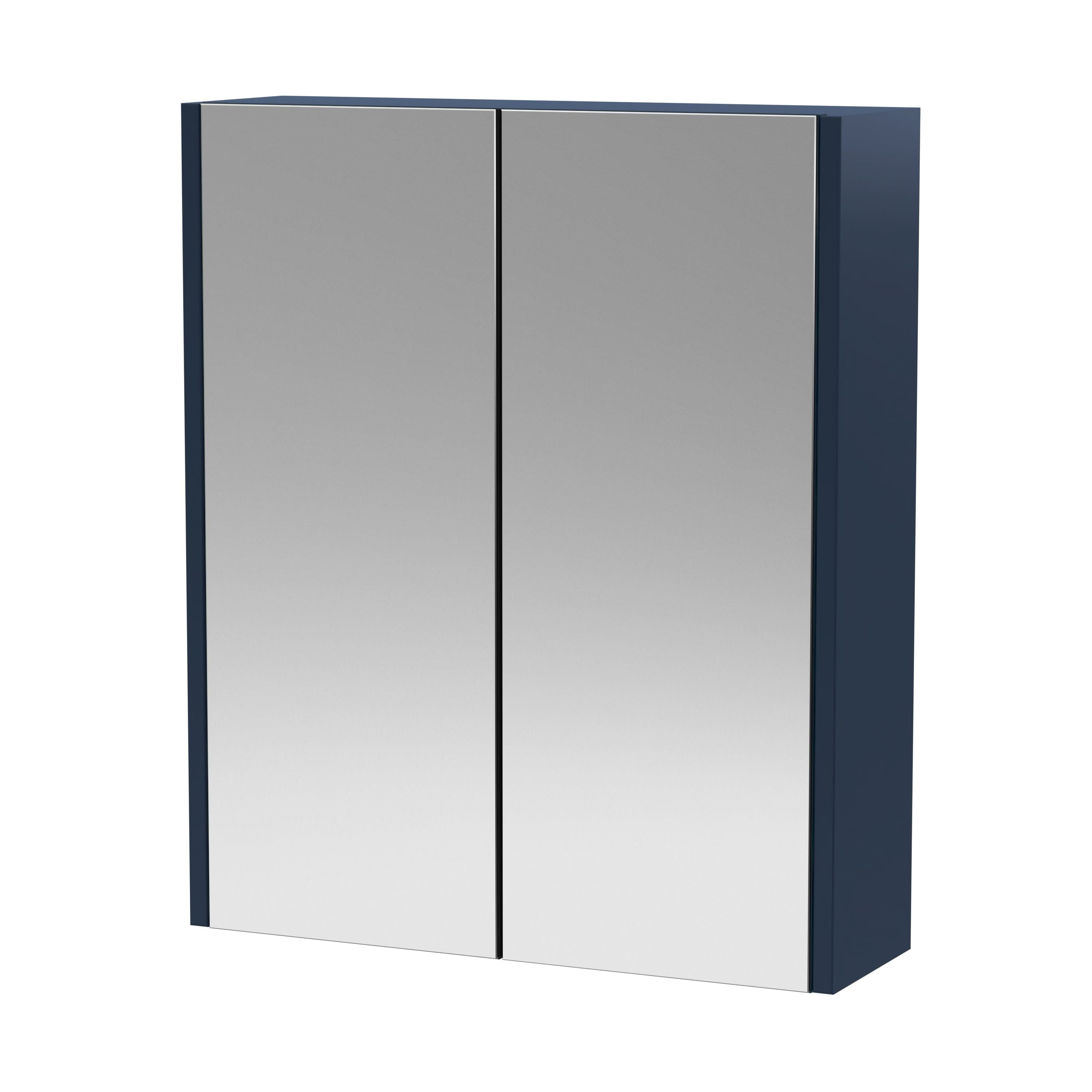 Hudson Reed Juno Wall Hung Bathroom Mirror Cabinet with 2 Durable Soft Close Doors & Shelf in Midnight Blue Finish, 600mm