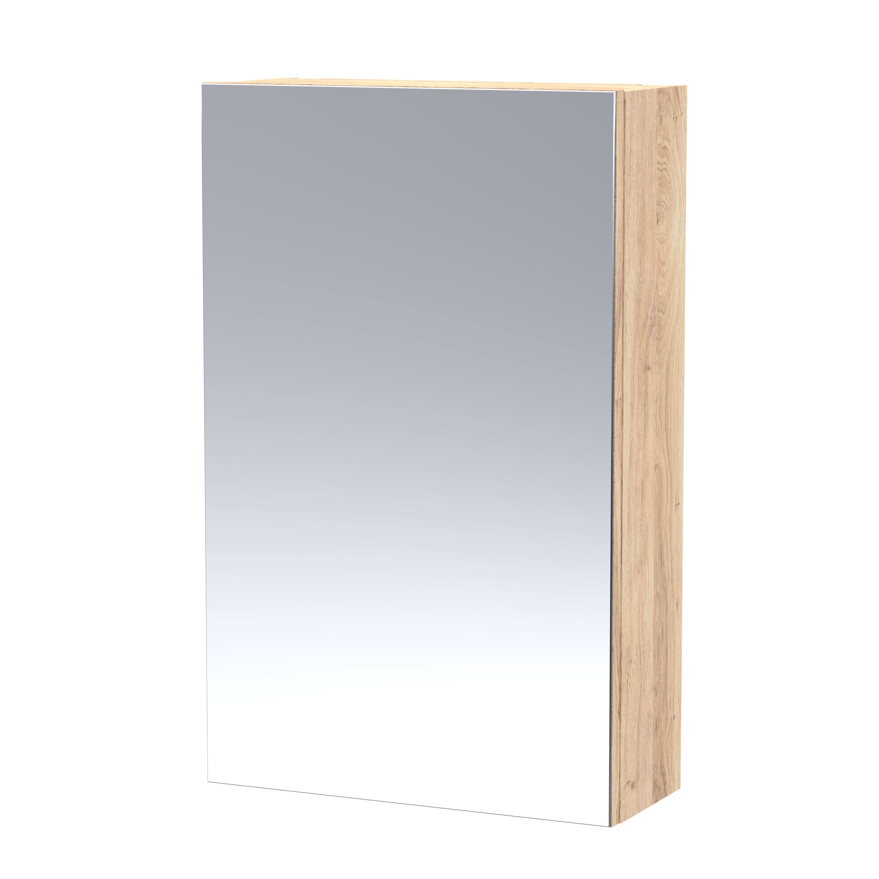 Hudson Reed Fusion Wall Hung Bathroom Mirror Cabinet with Durable Soft Close Door in Bleached Oak Woodgrain Finish, 450mm