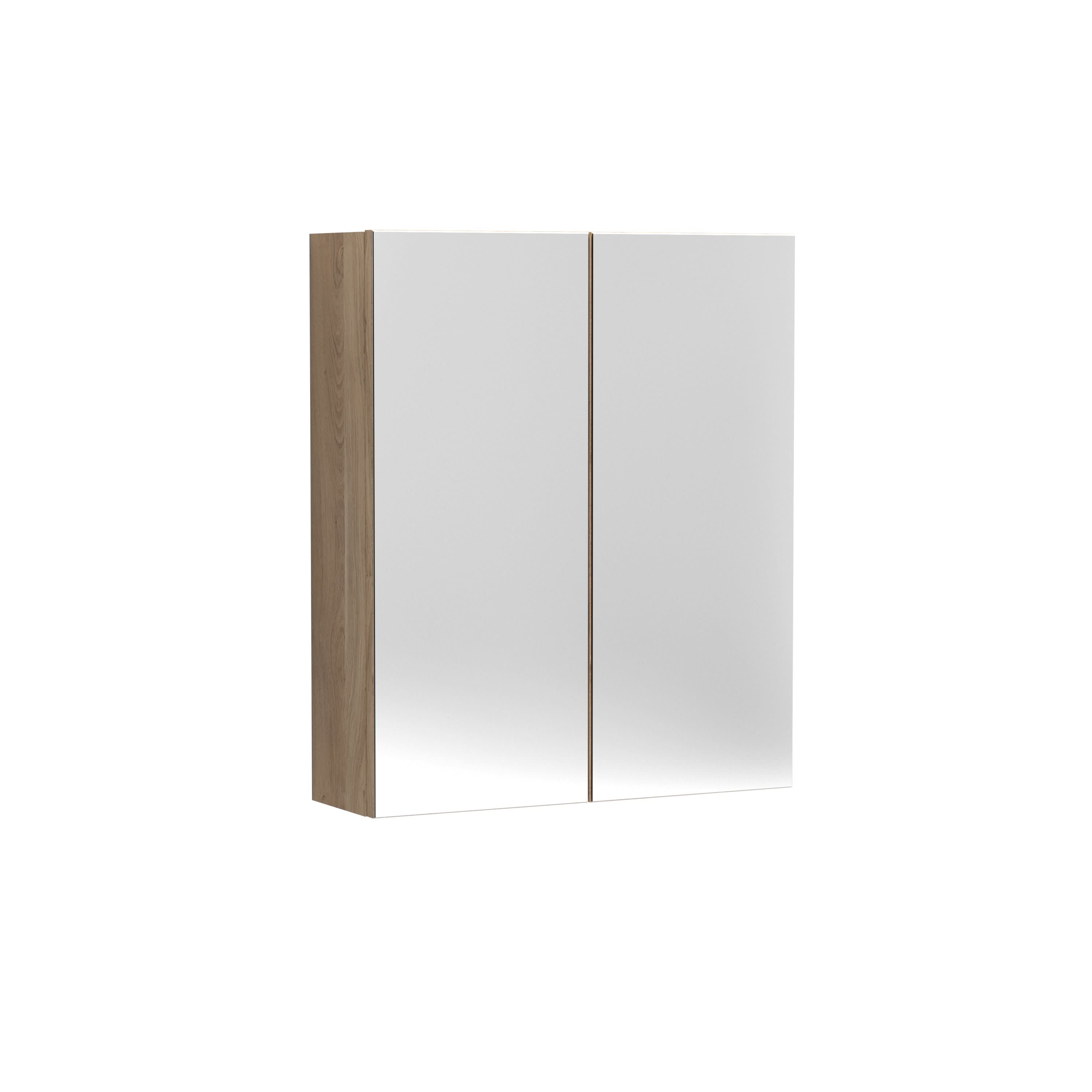 Hudson Reed Fusion Wall Hung Bathroom Mirror Cabinet with 50/50 Split Soft Close Doors & in Bleached Oak Woodgrain Finish, 600mm
