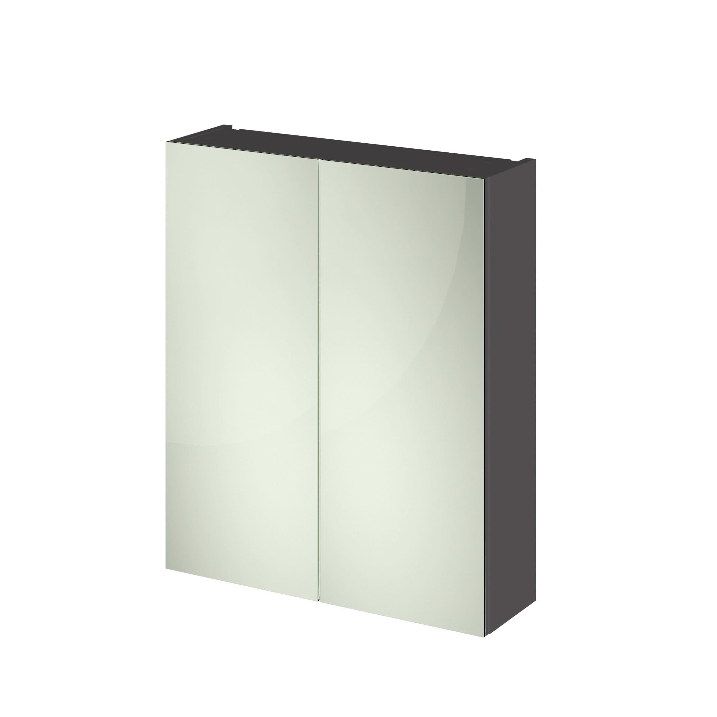 Hudson Reed Fusion Wall Hung Bathroom Mirror Cabinet with 50/50 Split Soft Close Doors & in Gloss Grey Finish, 600mm