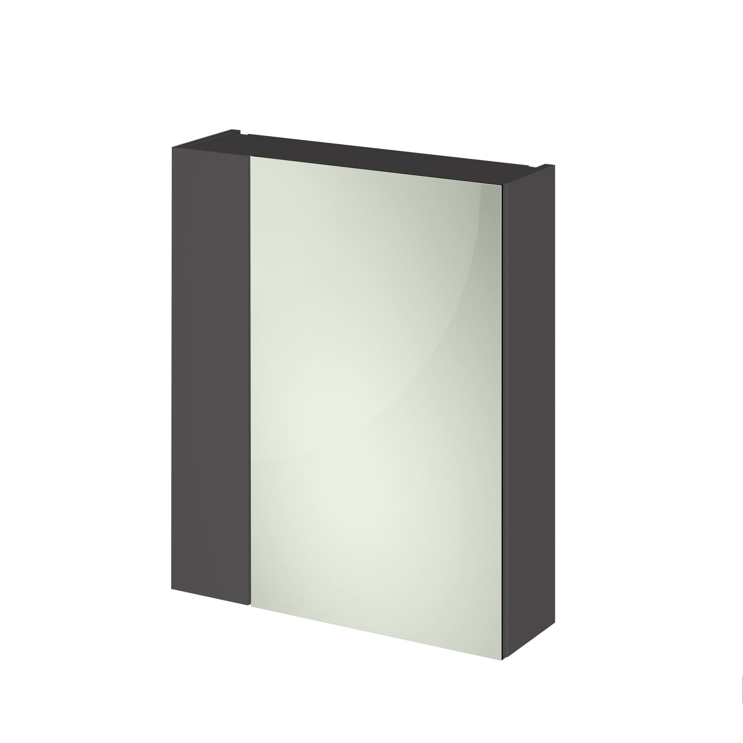 Hudson Reed Fusion Wall Hung Bathroom Mirror Cabinet with 75/25 Split Soft Close Doors & in Gloss Grey Finish, 600mm