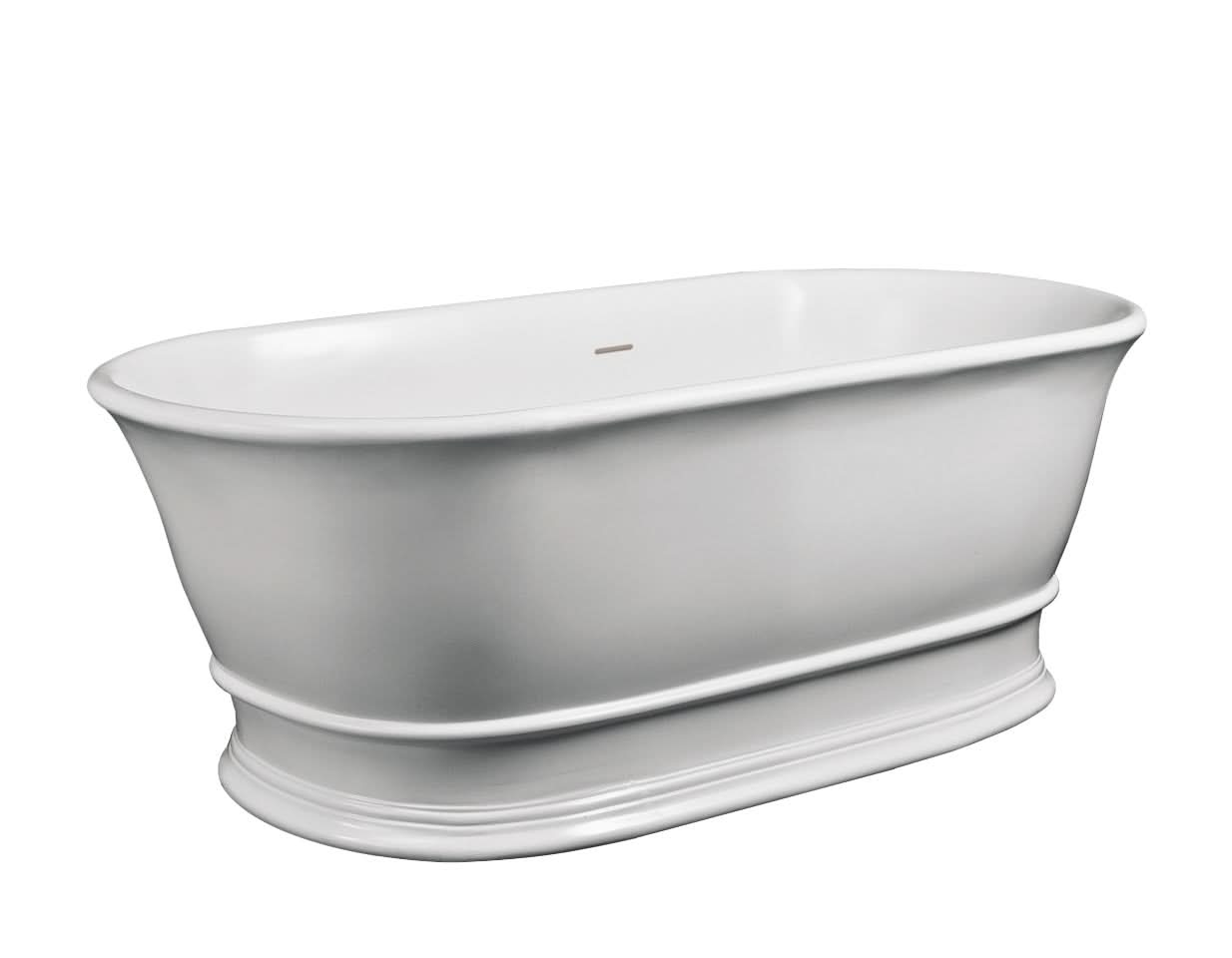 Old London Farringdon Oval Freestanding Bath Tub with Push Button Waste, Durable Acrylic Designer Bathtub in White, 1555x740mm
