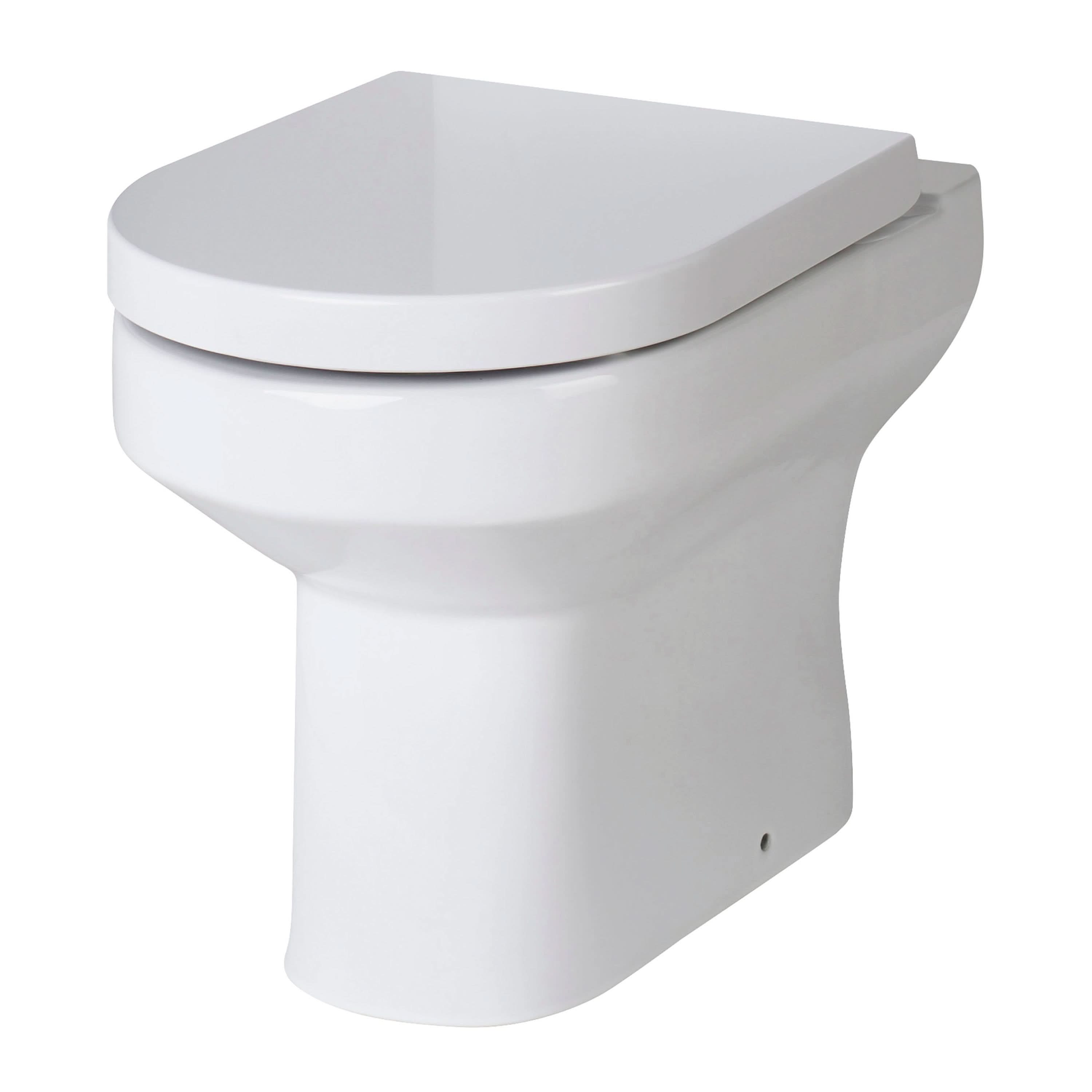 The Nuie Harmony Back to Wall Toilet - White by Nuie is shown with a closed lid, crafted from premium vitreous china and photographed against a plain white background.