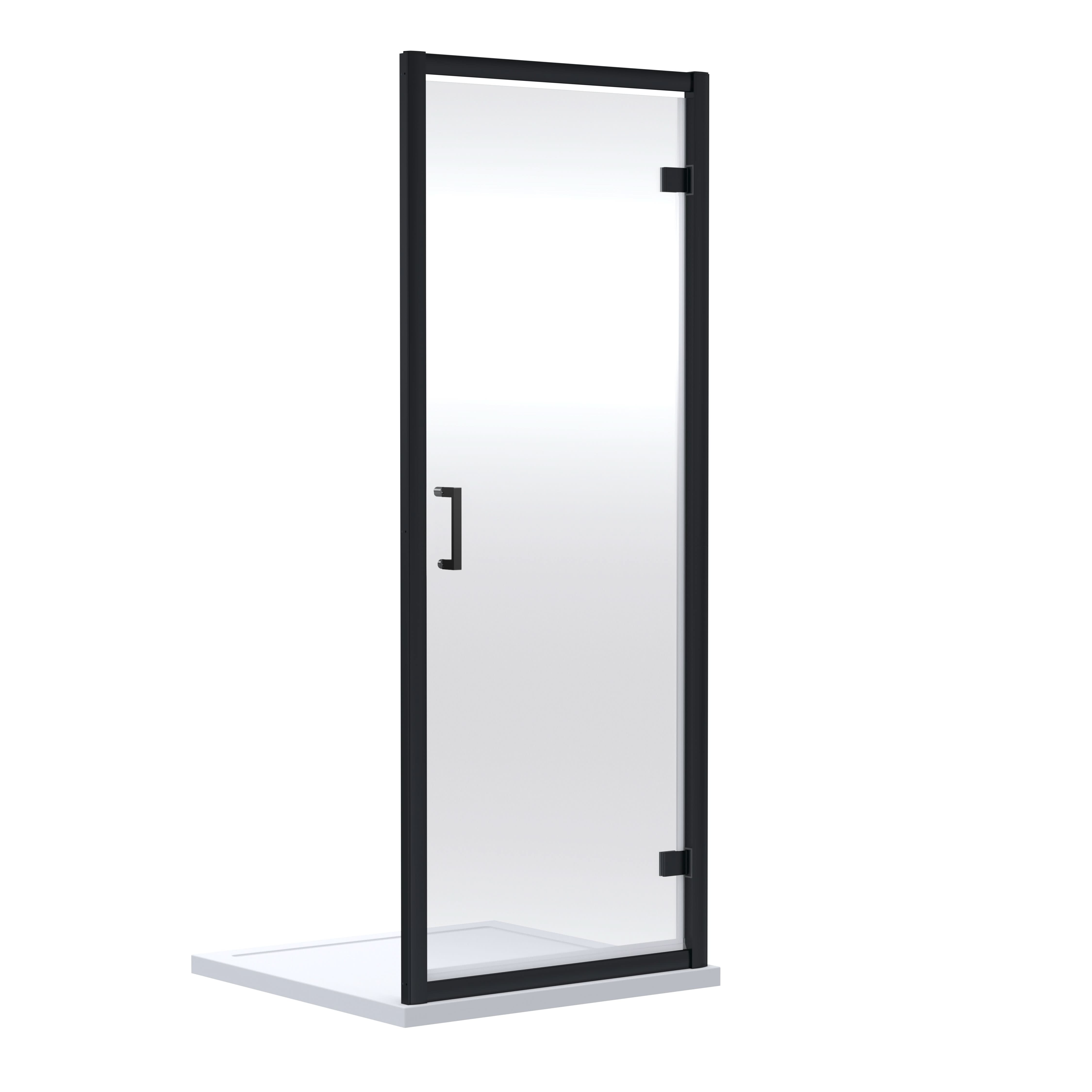 Nuie Rene Hinged Shower Door, Aluminium Semi-Frameless Glass Shower Screen, Durable Fixed Enclosure in Matt Black, 1900 x 700mm
