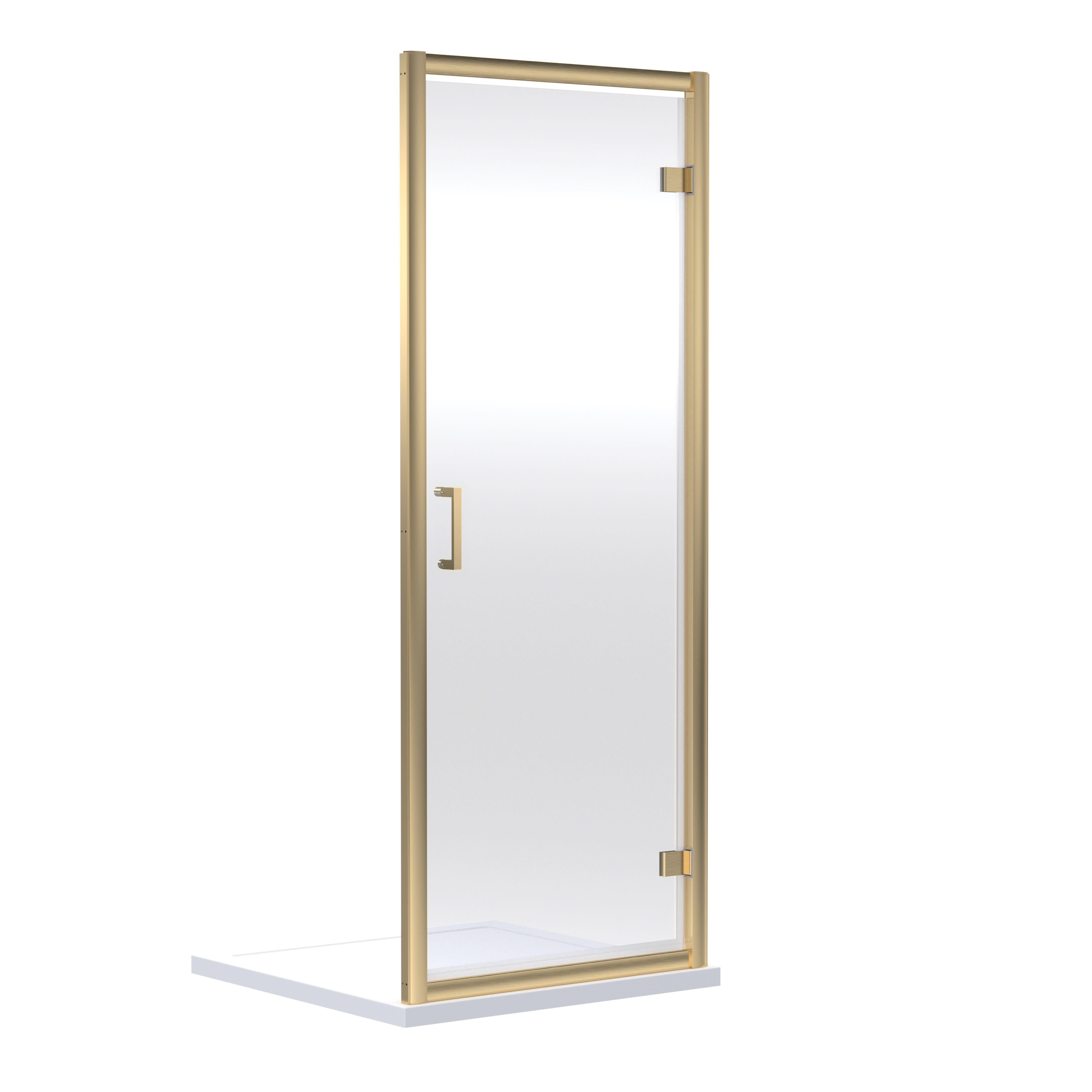 Nuie Rene Hinged Shower Door, Durable Aluminium Semi-Frameless Glass Shower Screen, Fixed Enclosure in Brushed Brass, 1900 x 760mm