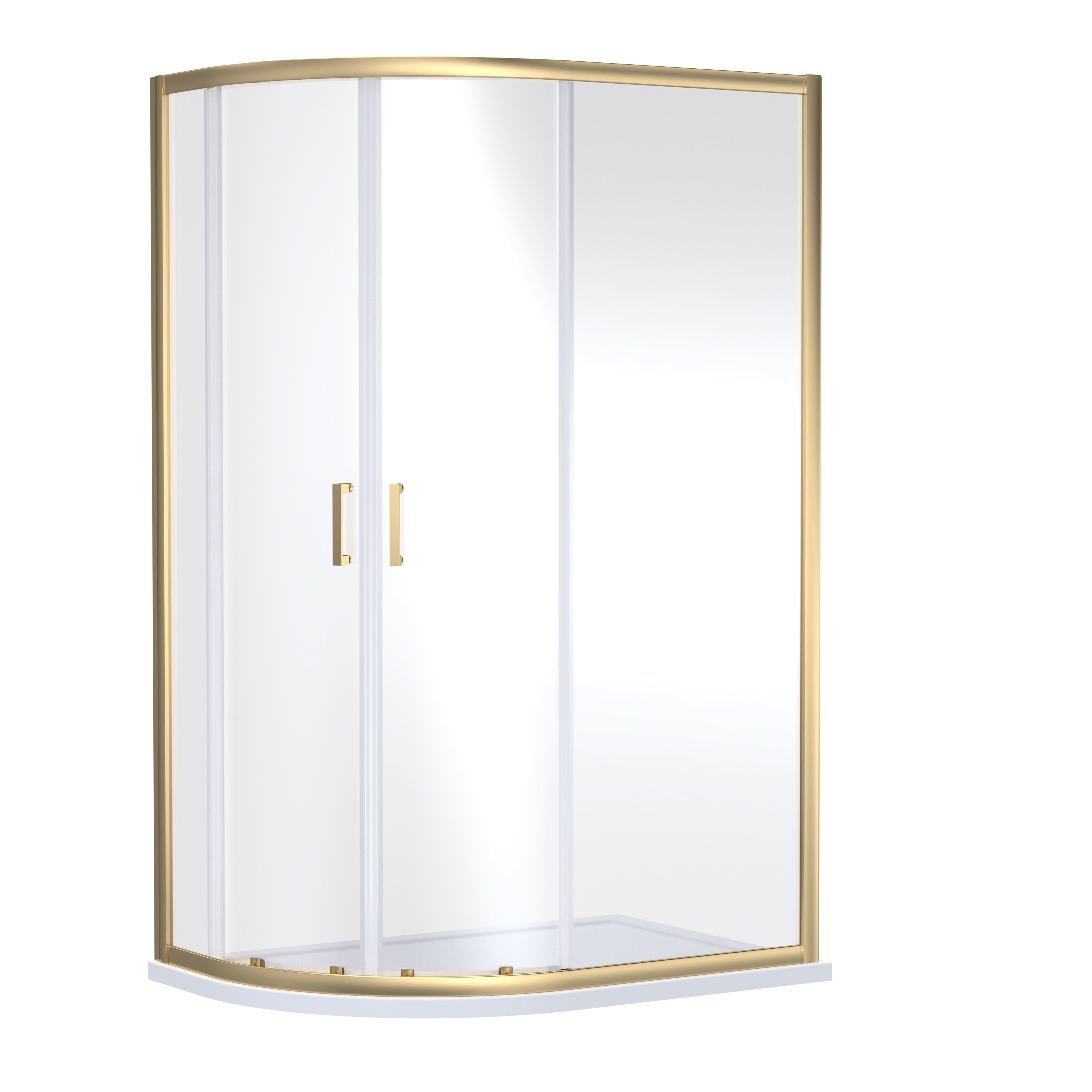 Nuie Rene Offset Quadrant Shower Enclosure, Toughened Glass Sliding Shower Doors with Reversible Design in Brushed Brass, 1200 x 800mm