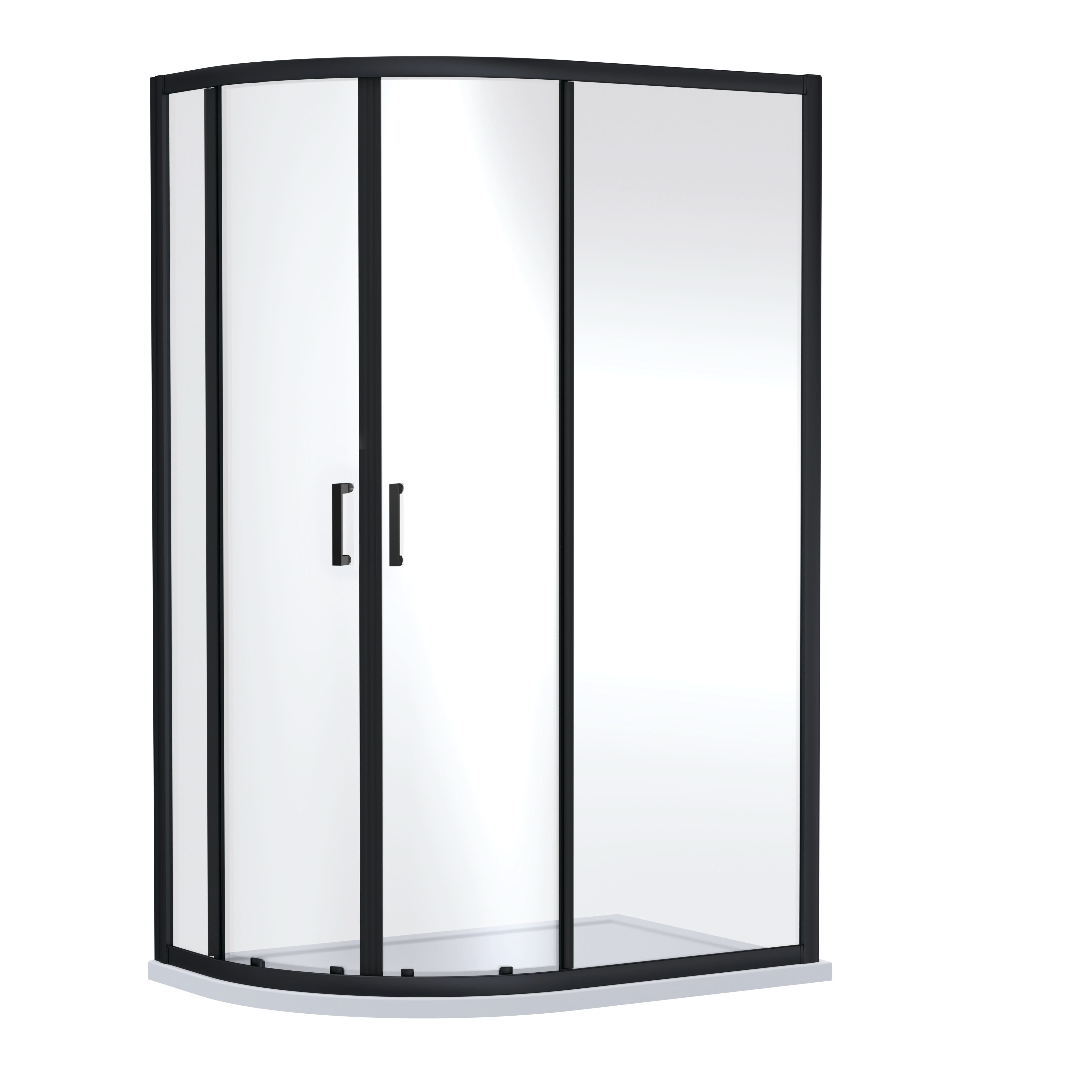 Nuie Rene Offset Quadrant Shower Enclosure, Toughened Glass Sliding Shower Doors with Reversible Design in Matt Black, 1200 x 800mm
