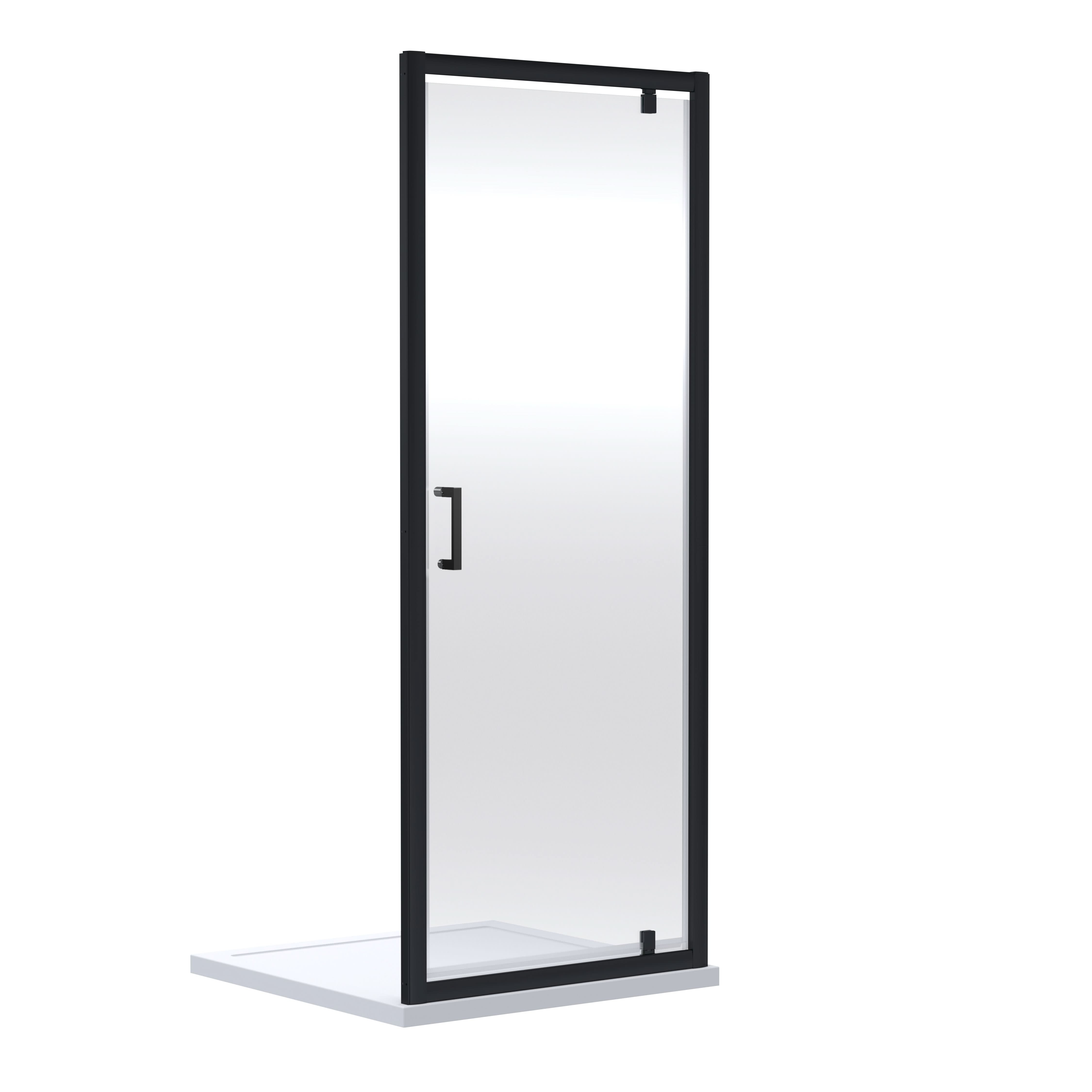 Nuie Rene Pivot Shower Door, Durable Toughened Glass with Reversible Outward Opening, Modern Enclosure in Matt Black, 1900 x 800mm