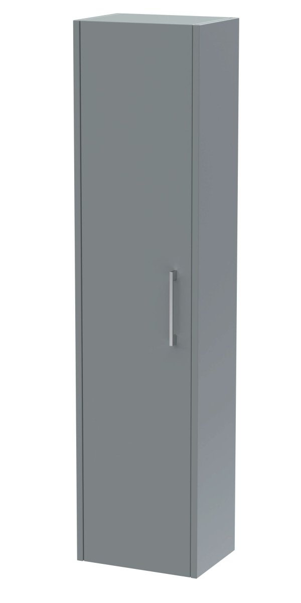 Hudson Reed Juno Wall Mounted Single Door Tall Unit, Modern Bathroom Storage Cabinet with D-Shape Handle in Coastal Grey, 350mm