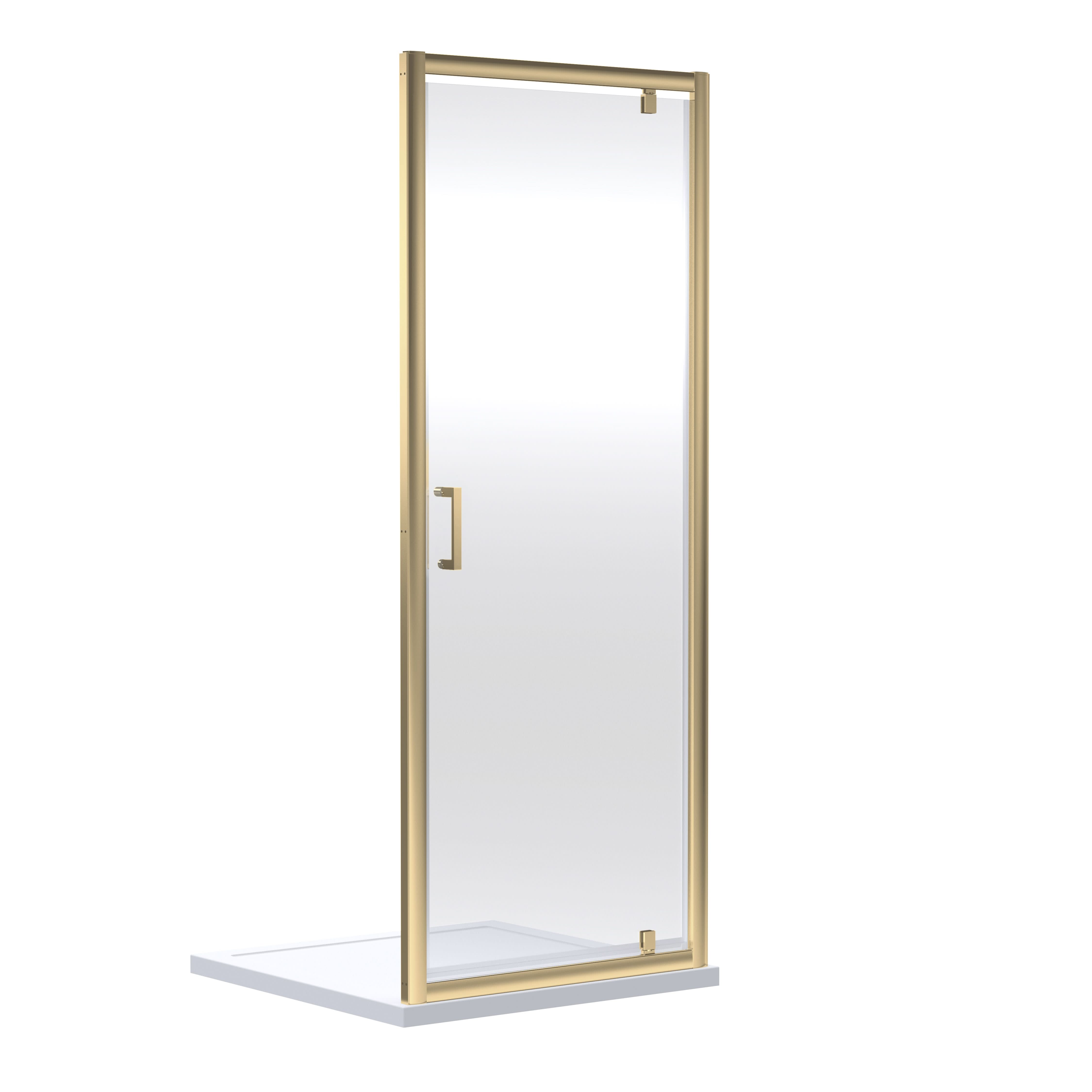 Nuie Rene Pivot Shower Door, Durable Toughened Glass with Reversible Outward Opening, Modern Enclosure in Brushed Brass, 1900 x 900mm